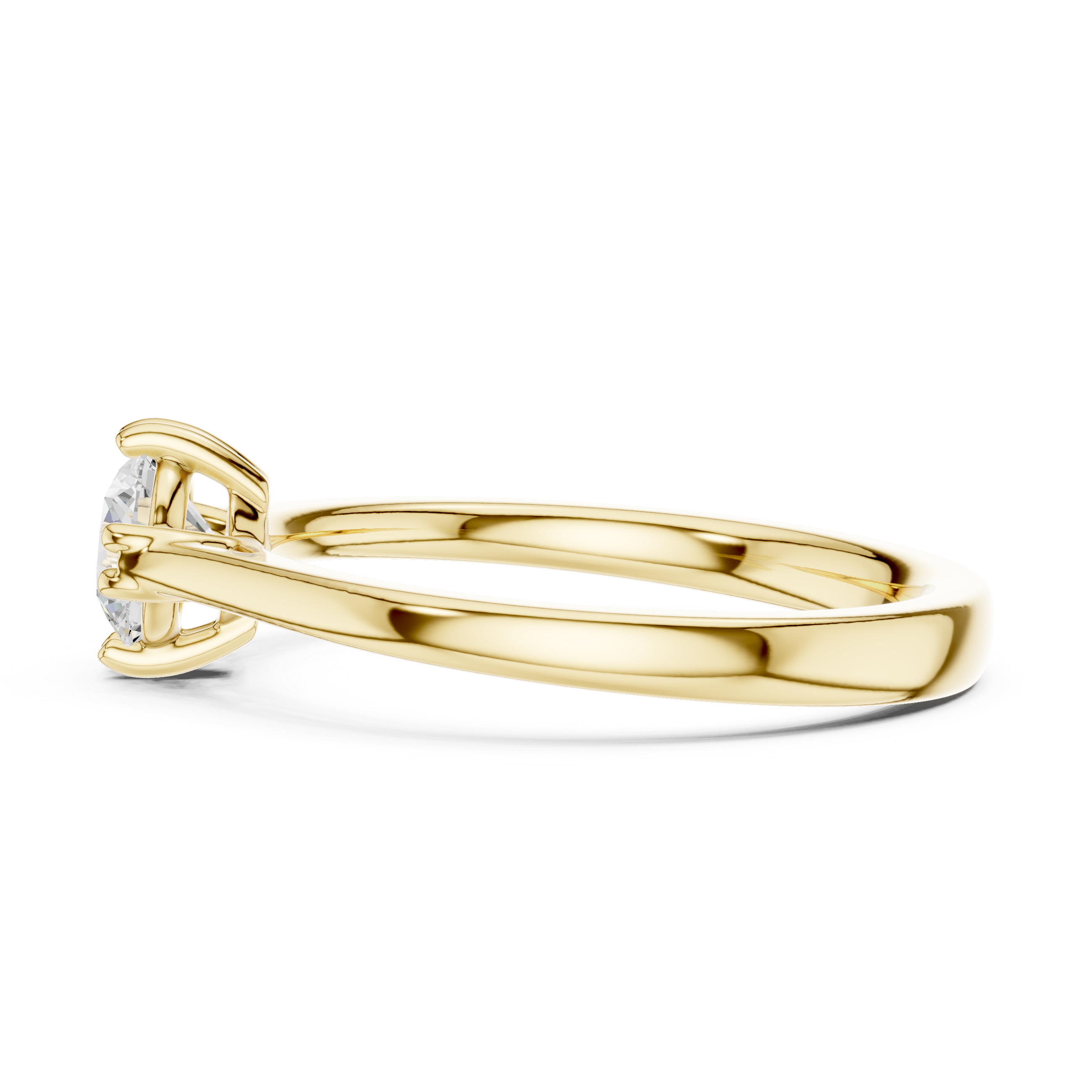 Gold ring with a diamond on a white background