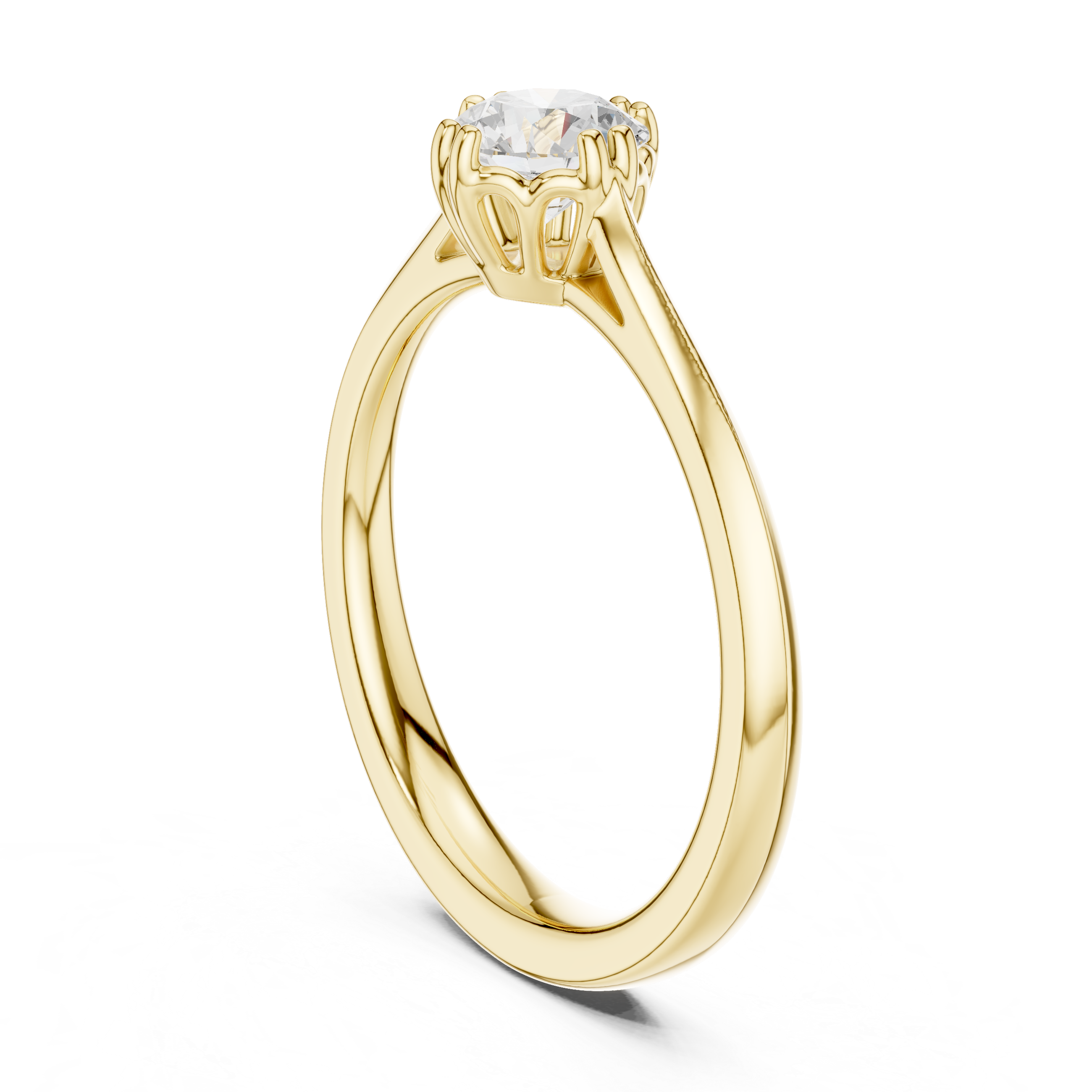 Gold ring with a diamond on a white background