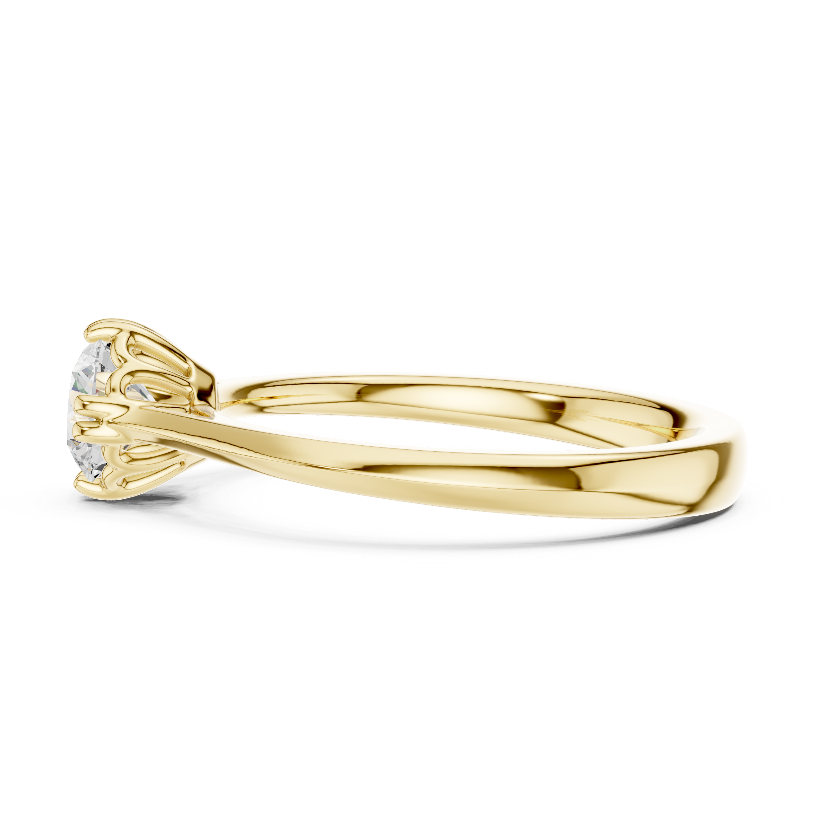 Gold ring with a diamond on a white background