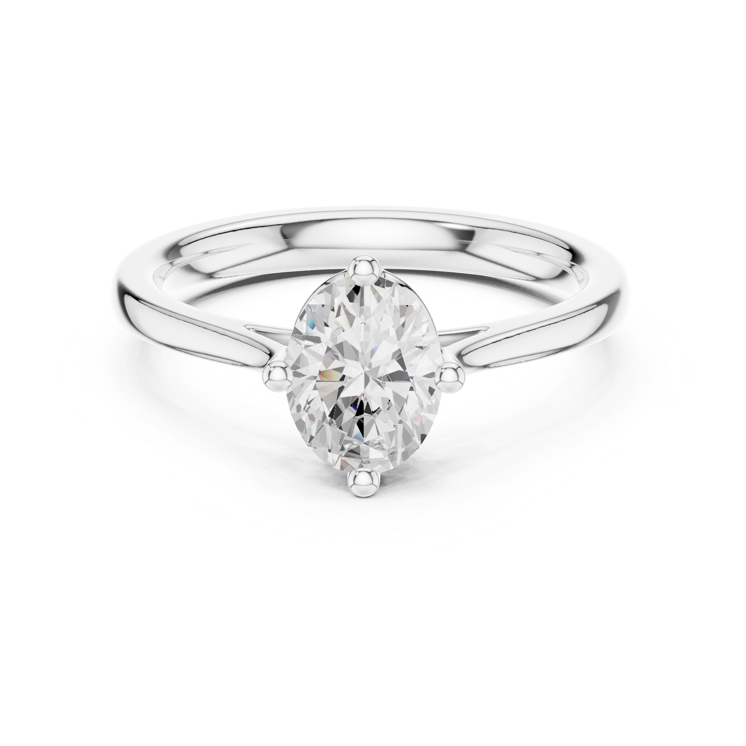 Silver ring with a large diamond on a white background