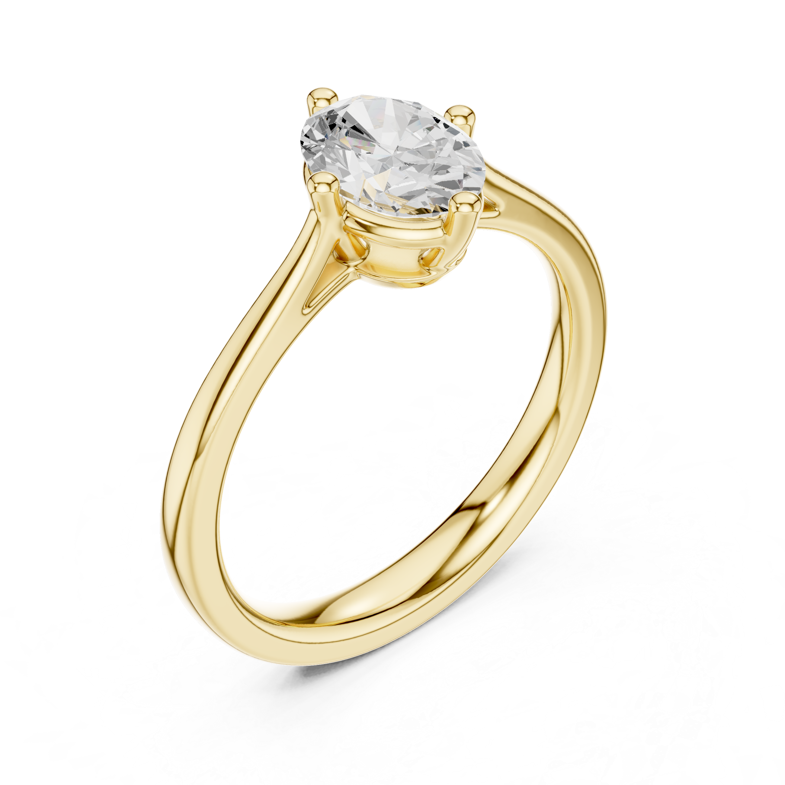 Gold ring with a diamond on a white background