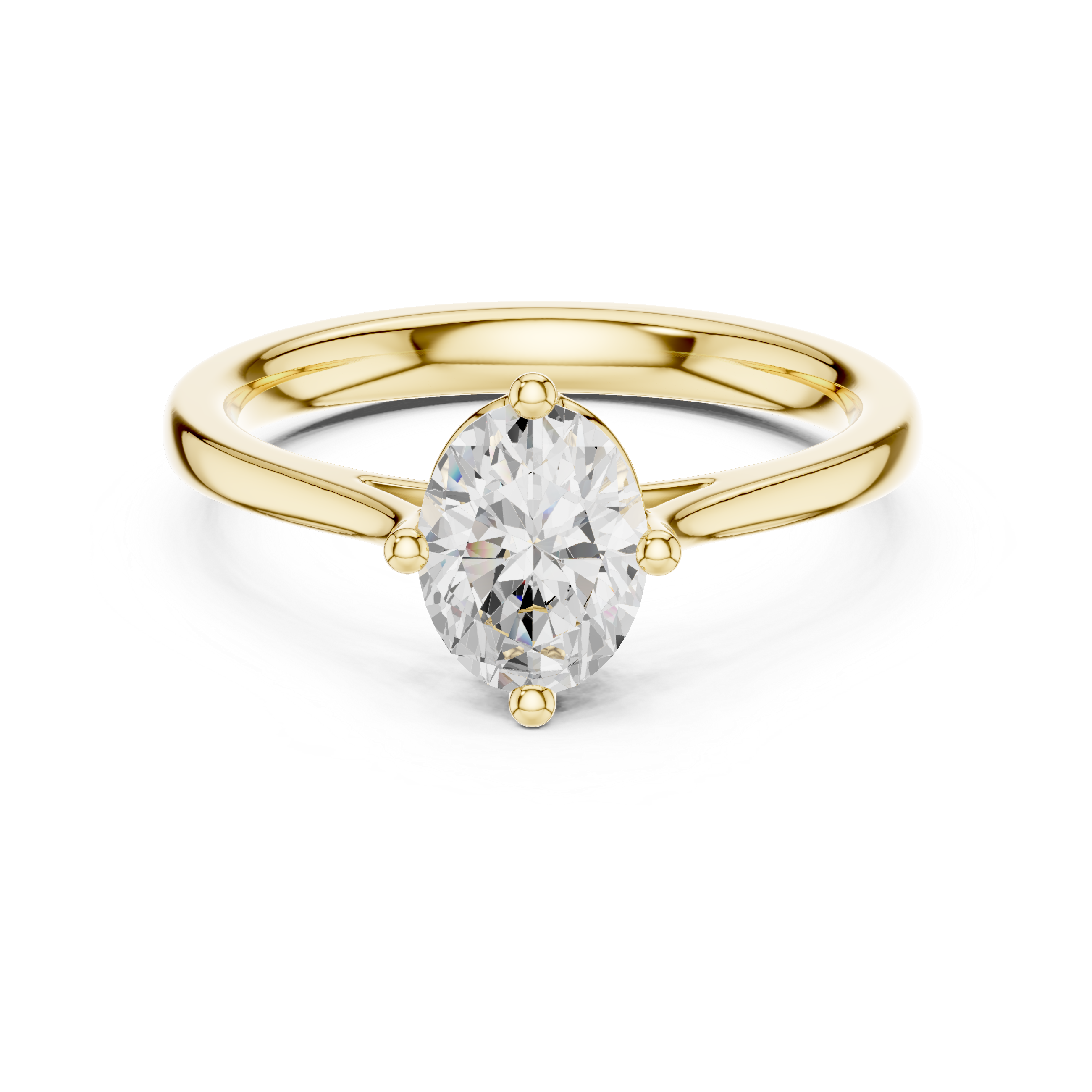 Gold ring with a large diamond on a white background