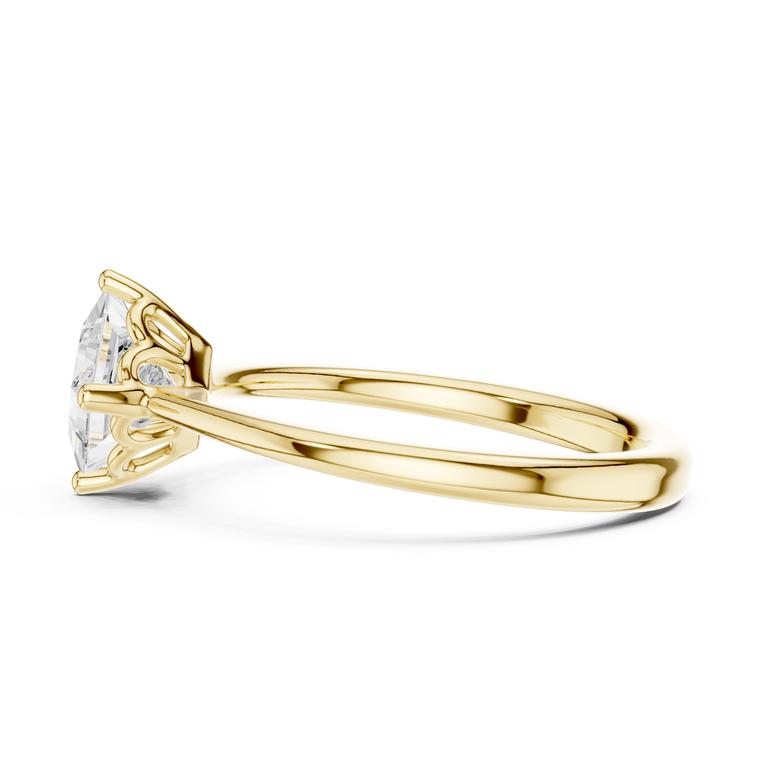 Gold ring with a diamond on a white background