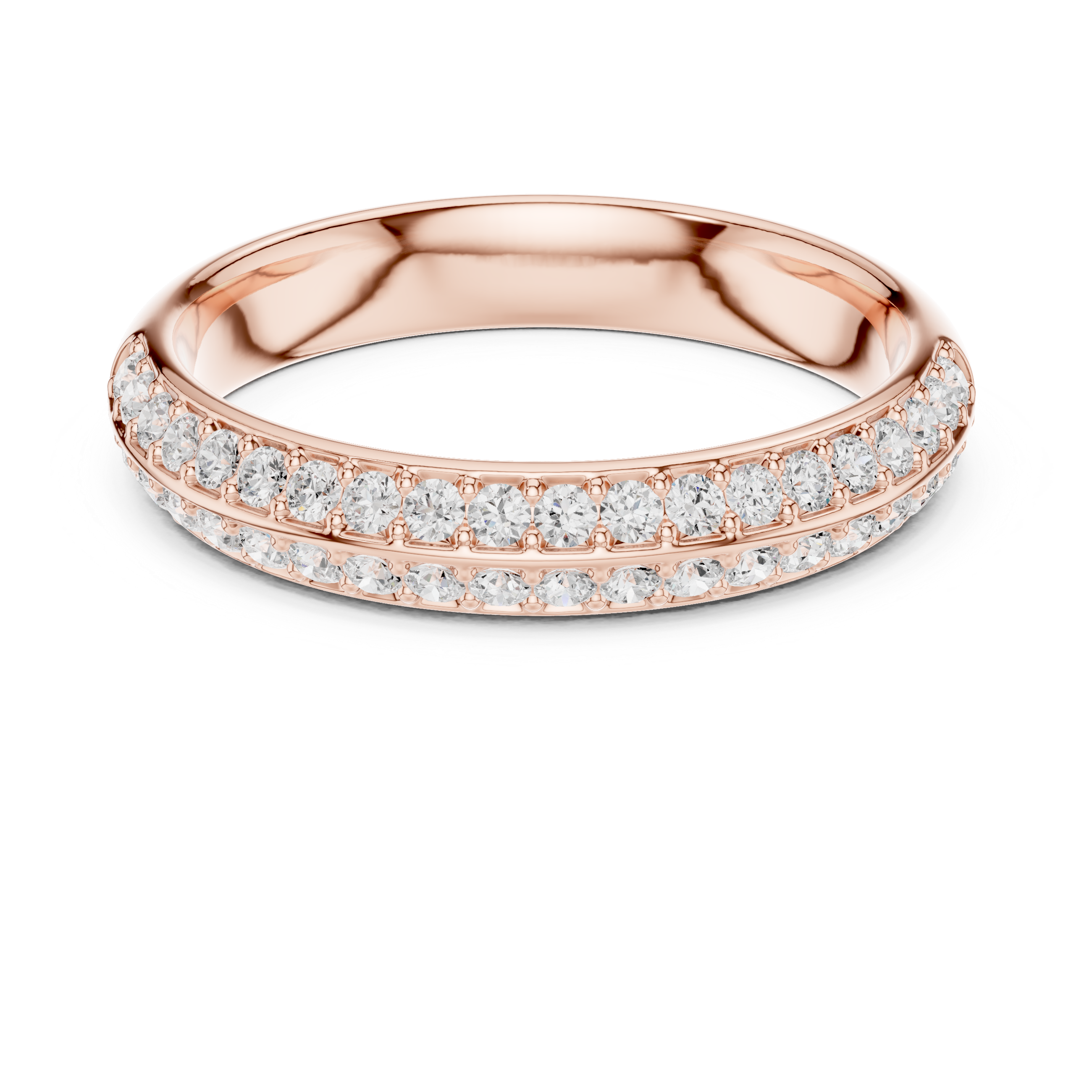 Rose gold ring with diamonds on a white background