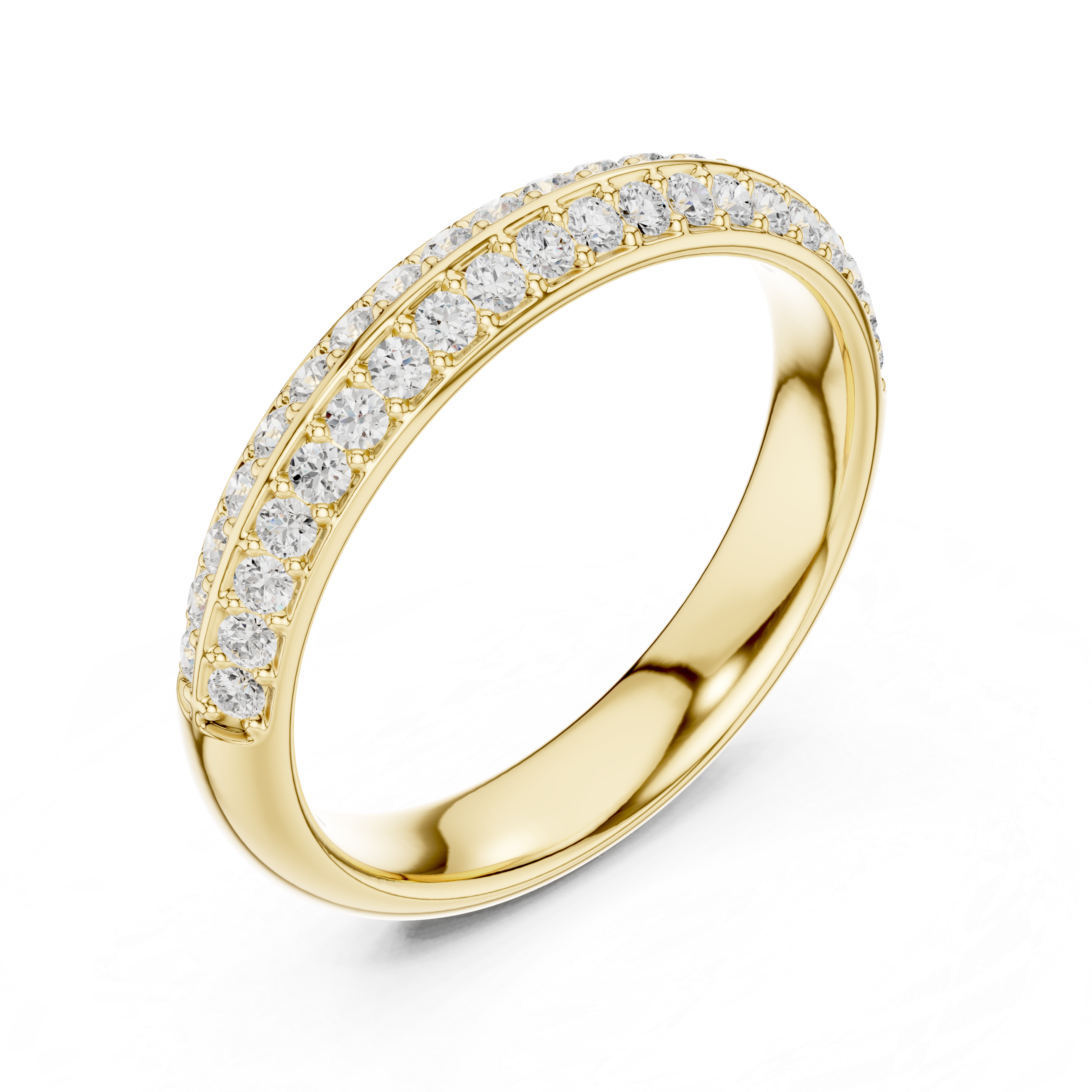 Gold ring with diamonds on a white background