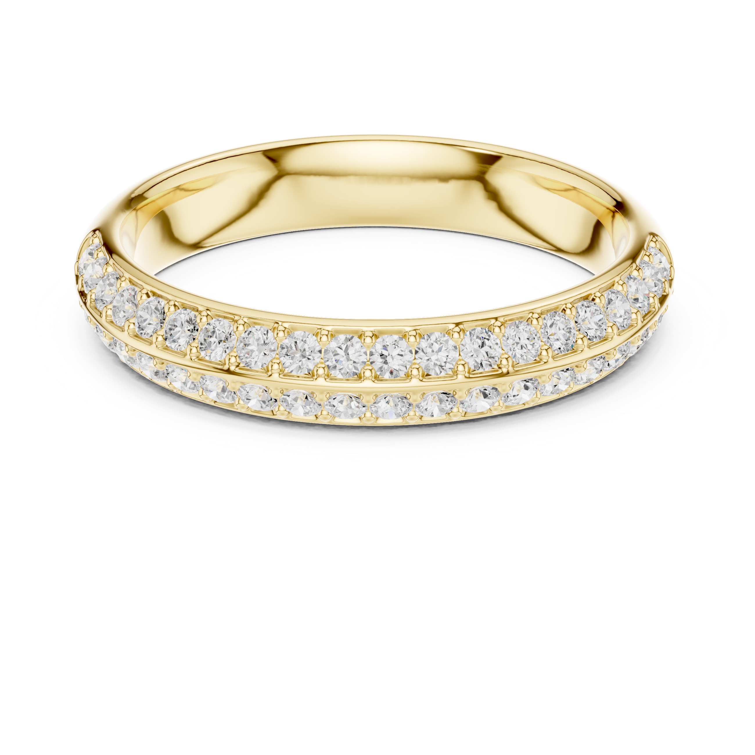 Gold ring with diamond accents on a white background