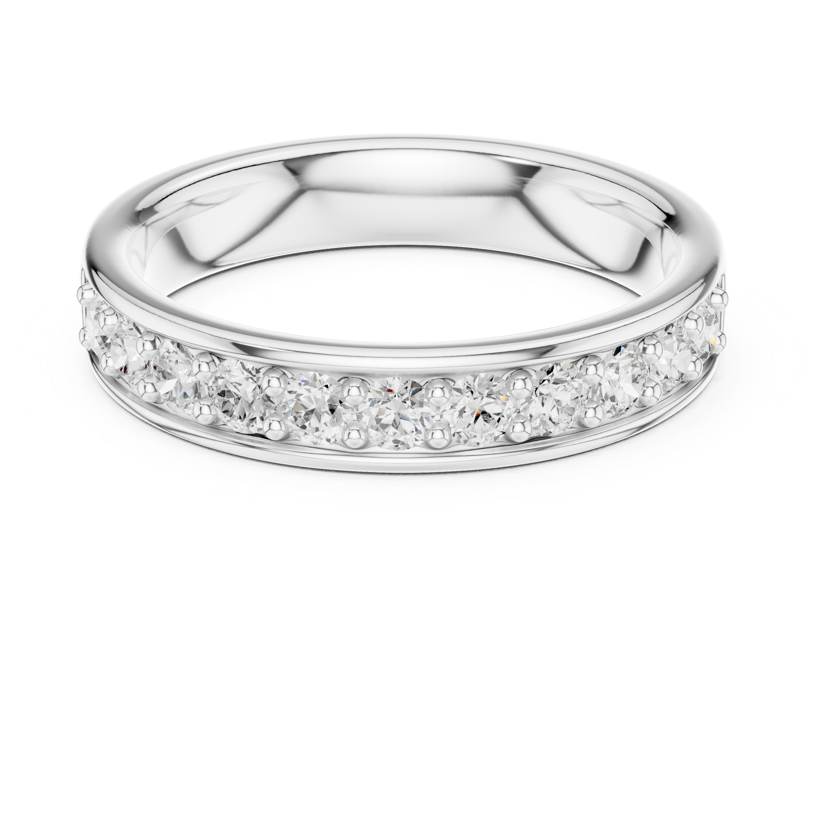 Silver ring with small diamonds on a white background