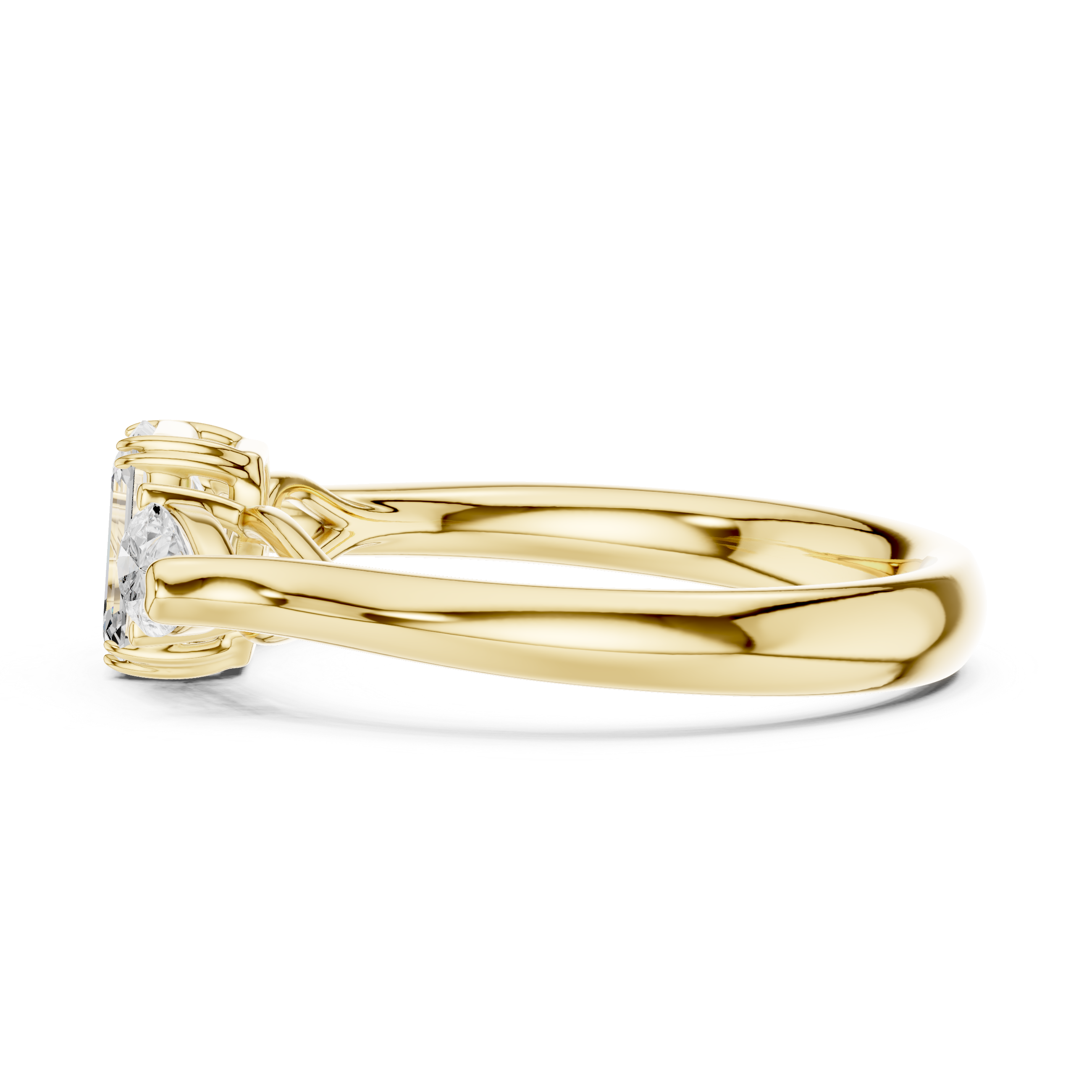 Gold ring with diamond on a white background