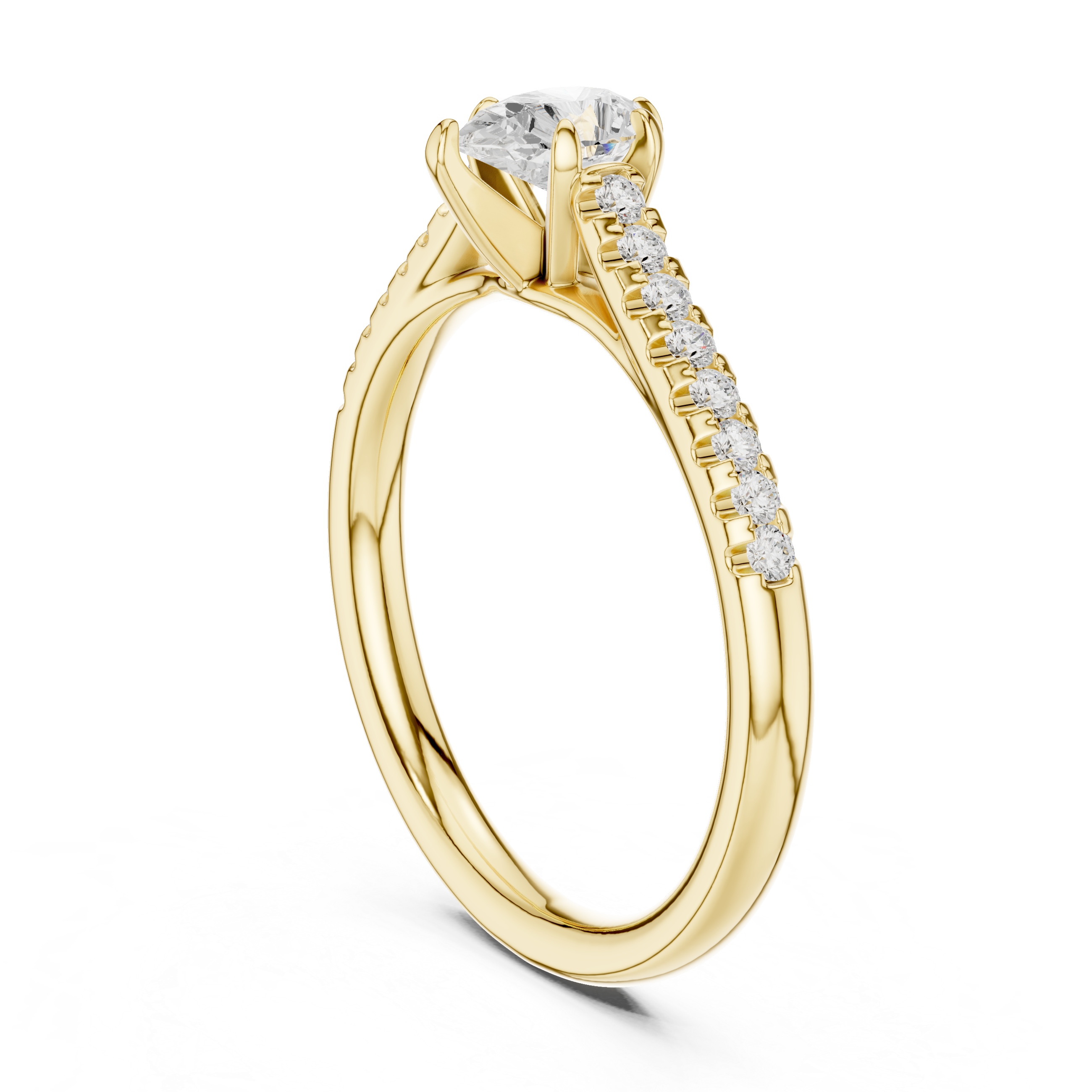 Gold ring with diamond accents on a white background