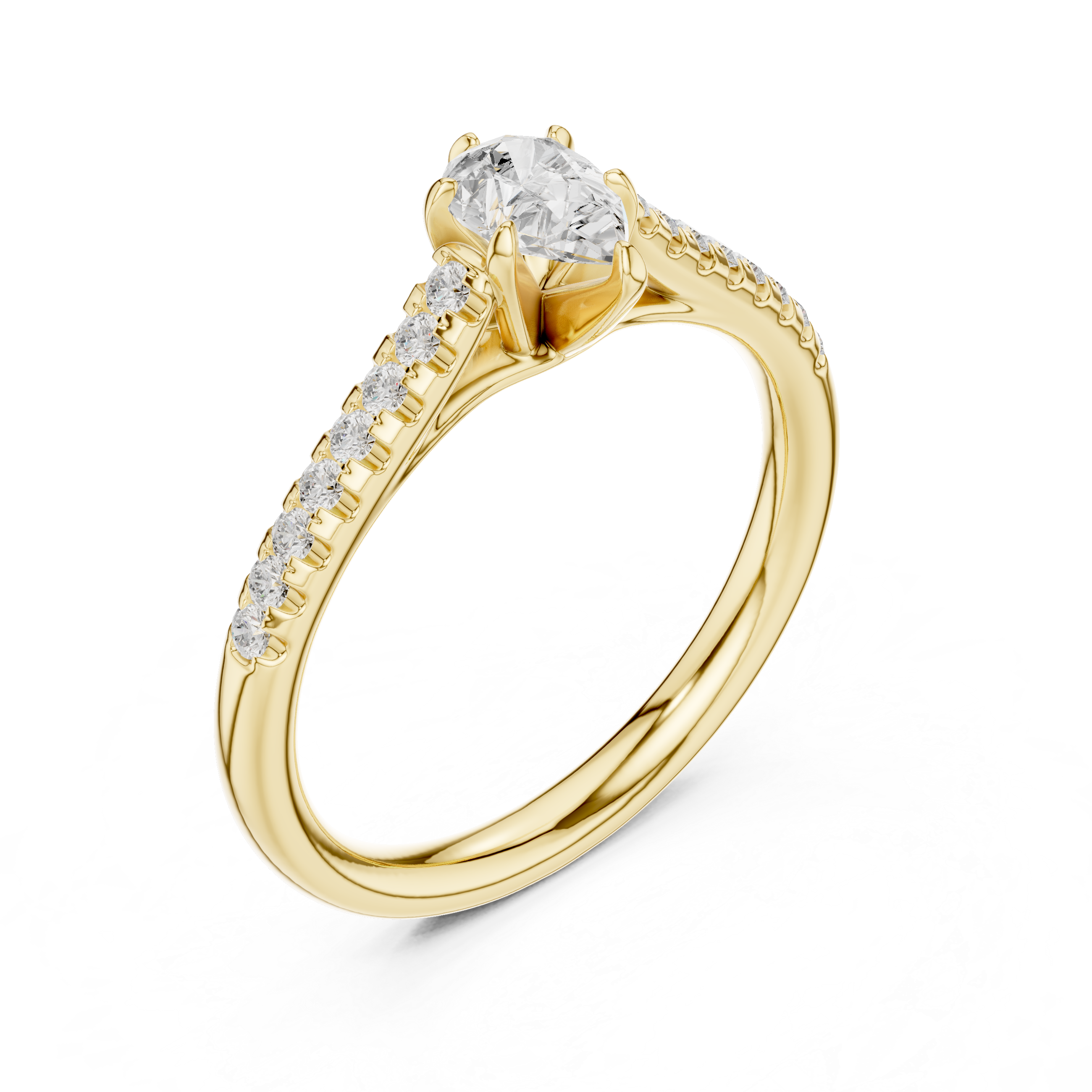 Gold ring with a diamond on a white background