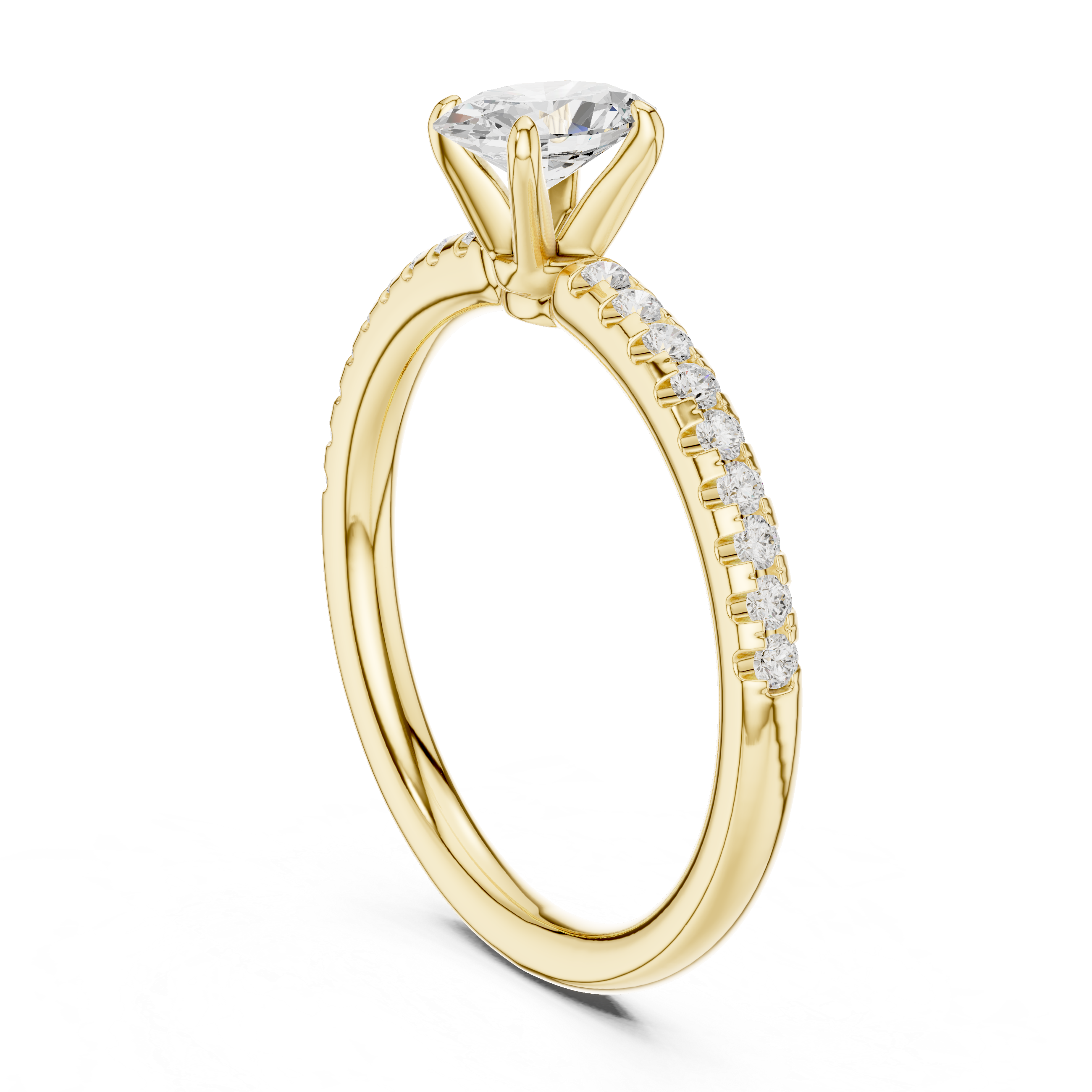 Gold ring with a diamond on a white background