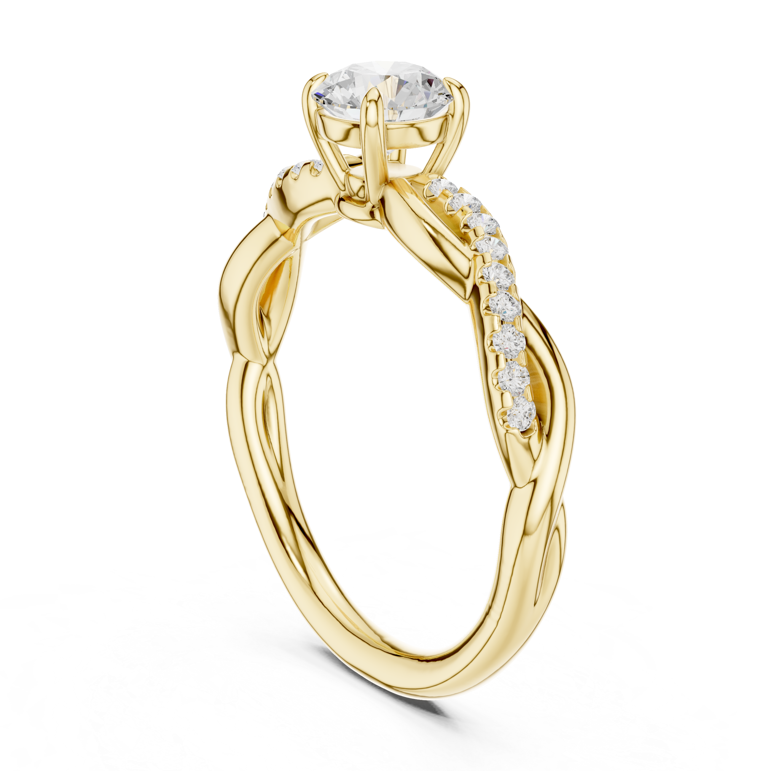 Gold ring with a diamond on a white background