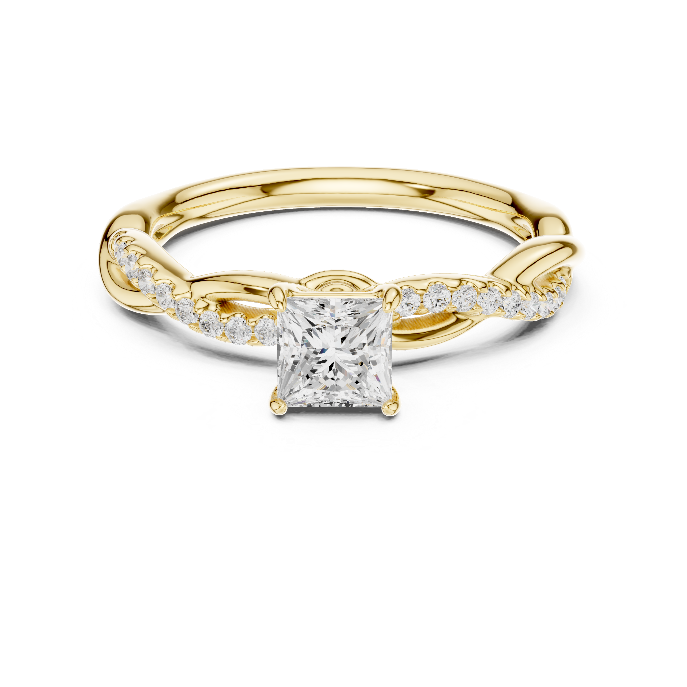 Gold ring with a diamond on a white background