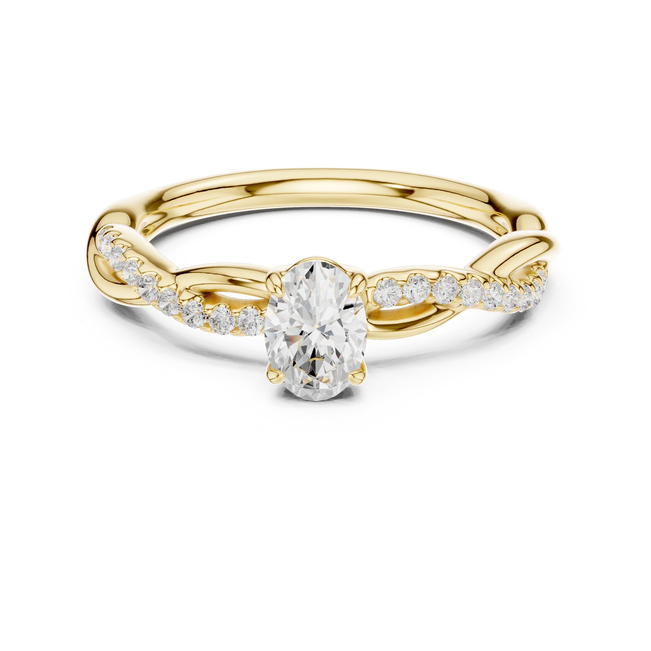 Gold ring with a diamond on a white background
