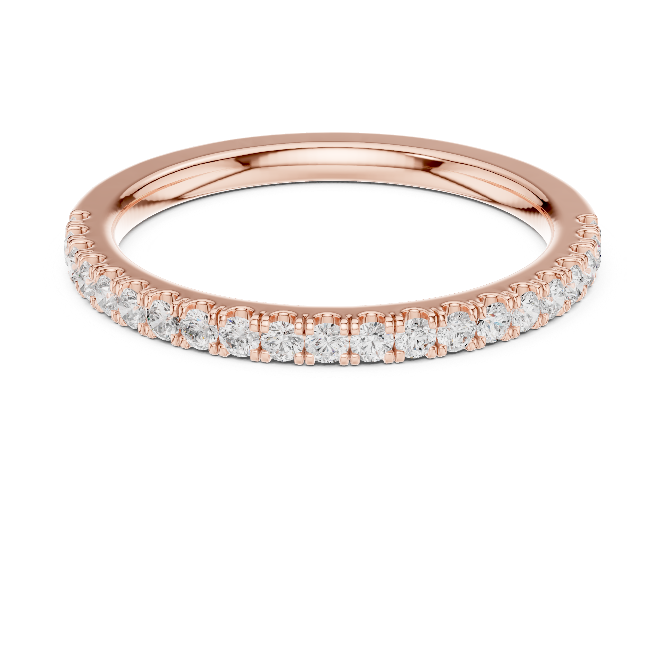 Rose gold ring with diamonds on a white background