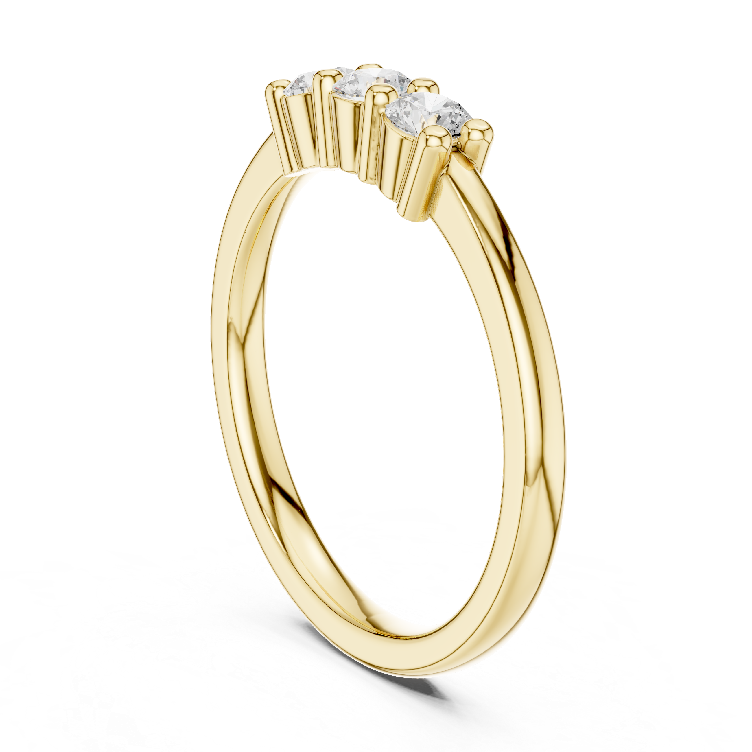 Gold ring with three diamonds on a white background