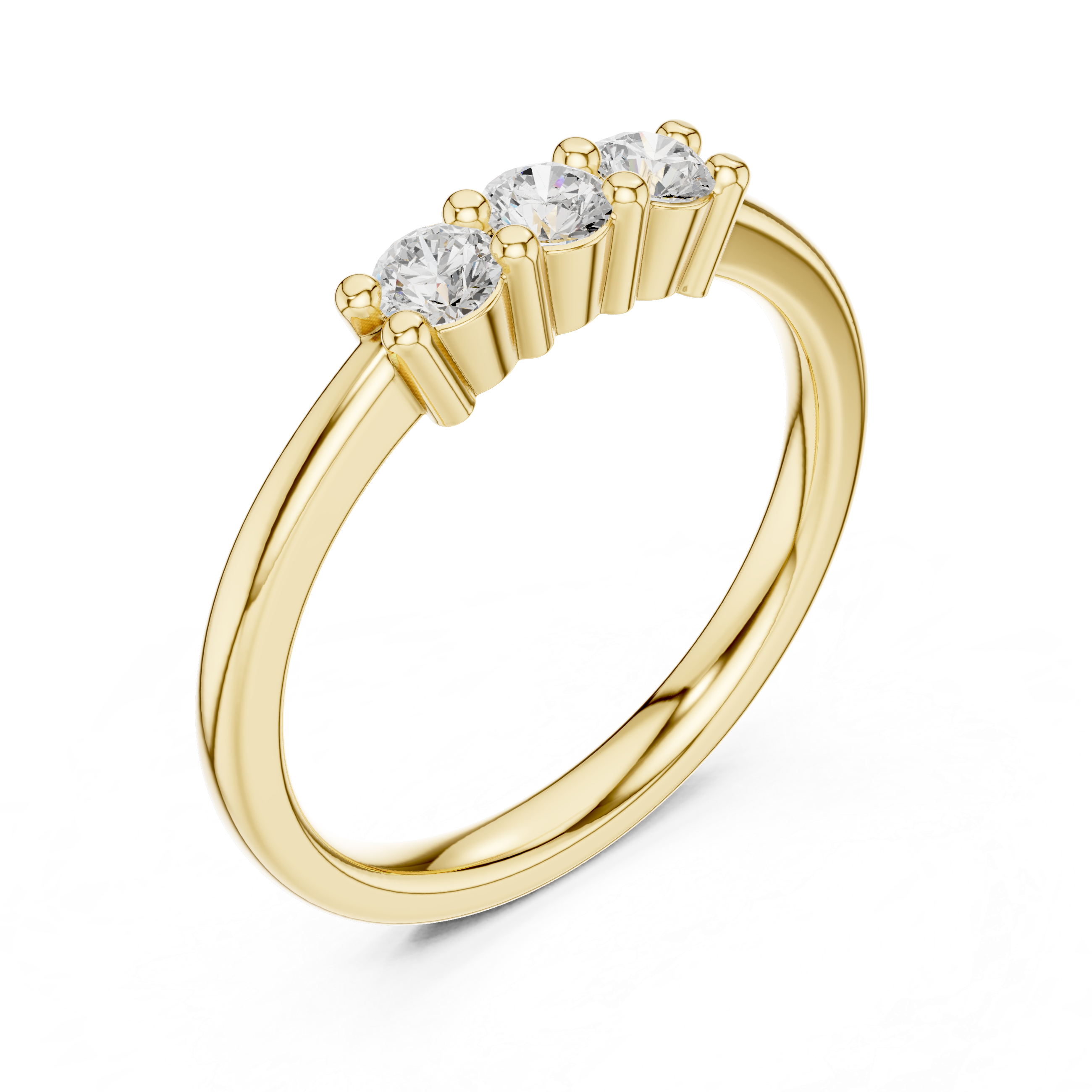 Gold ring with three diamonds on a white background
