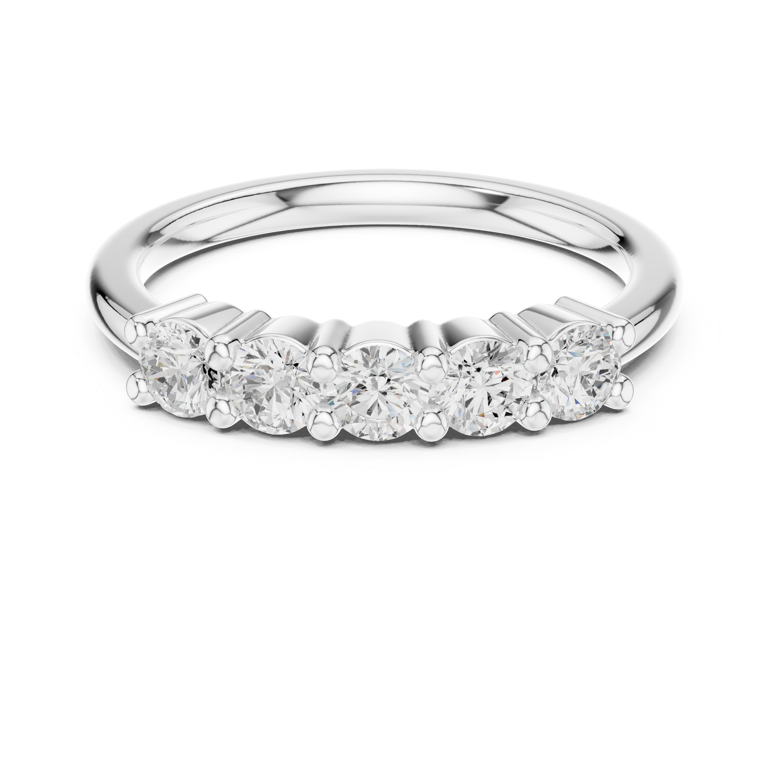 Silver ring with multiple diamonds on a white background