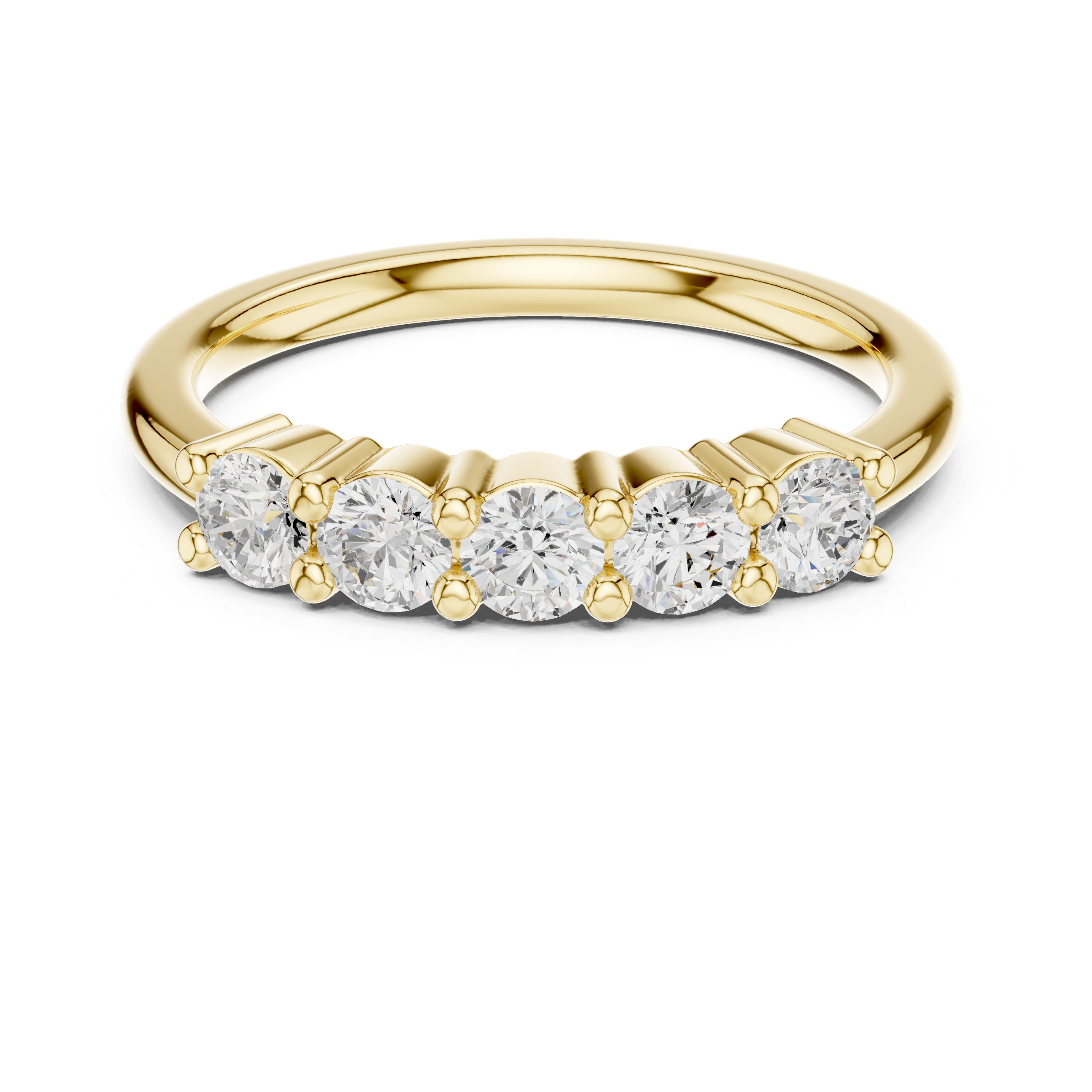 Gold ring with five diamonds on a white background