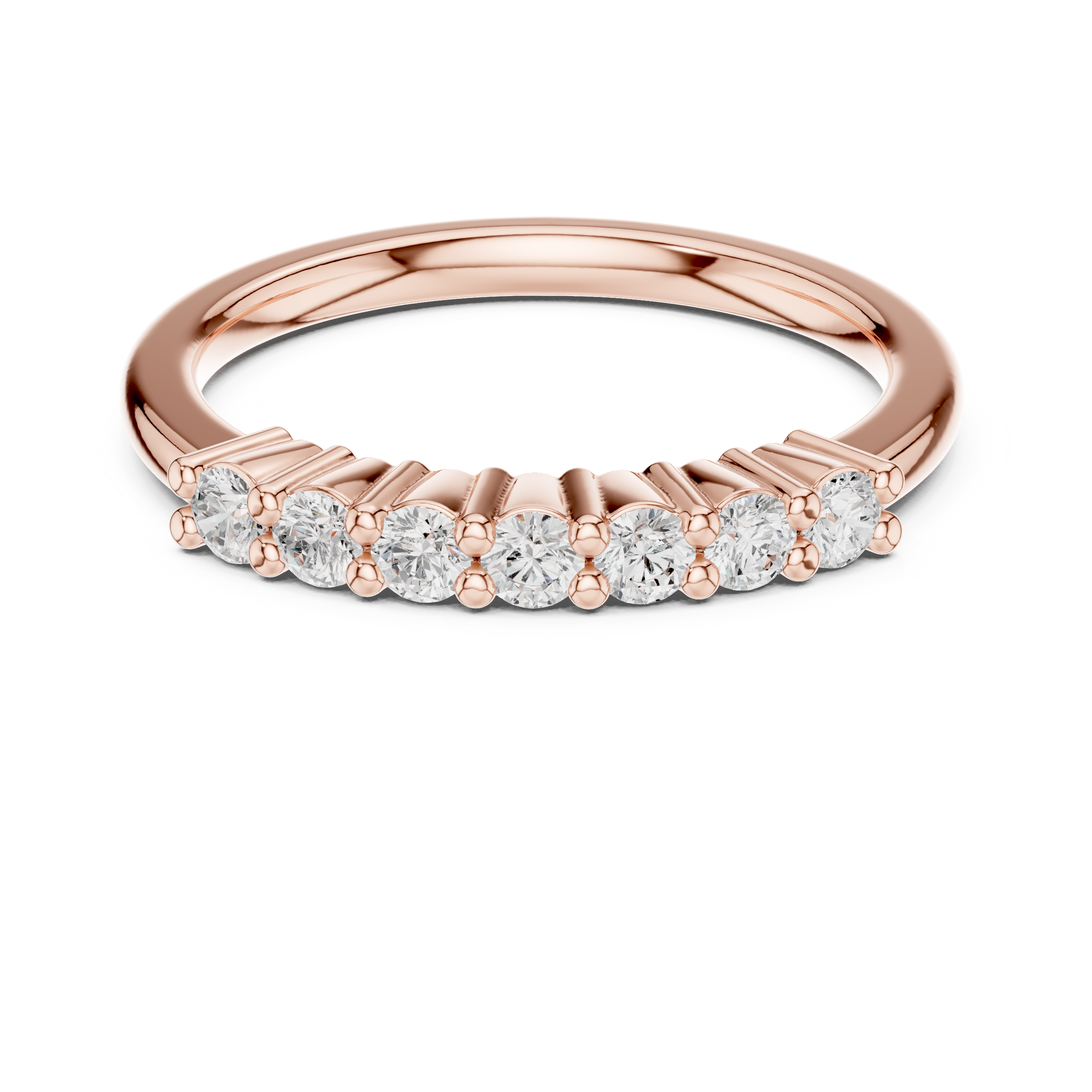 Rose gold ring with diamonds on a white background