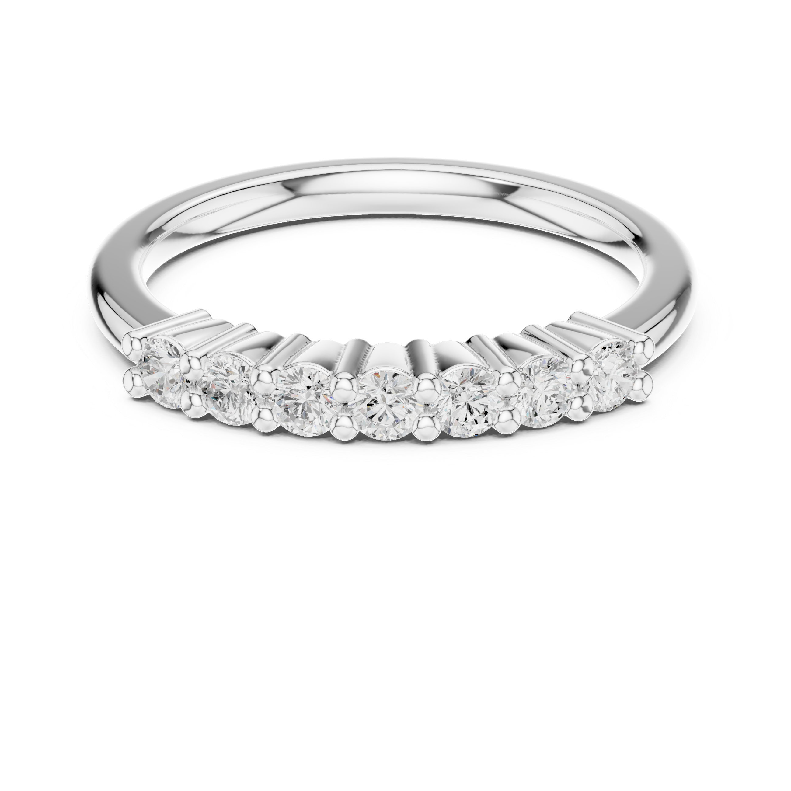 Silver ring with small diamonds on a white background