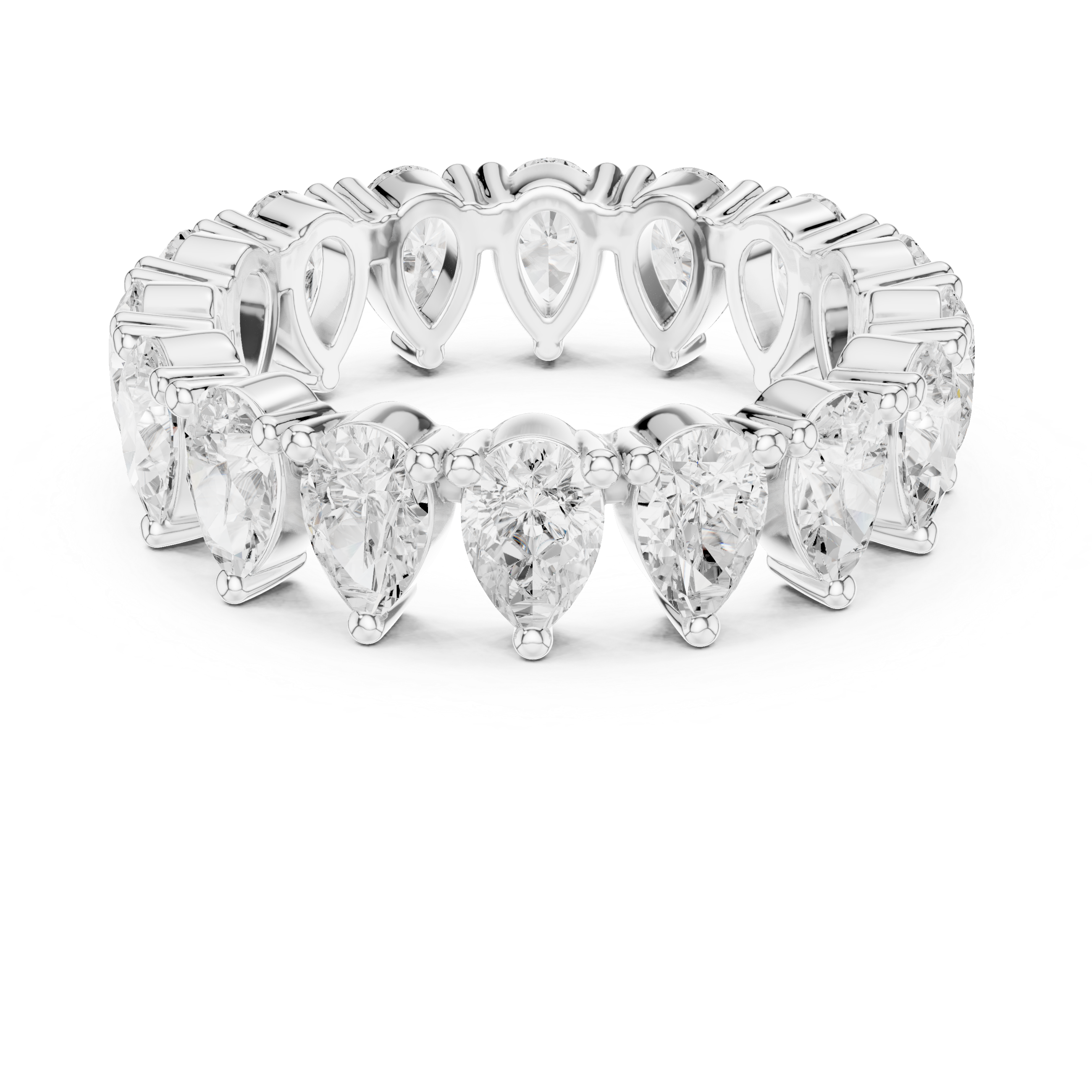 Diamond ring with pear-shaped stones on a white background