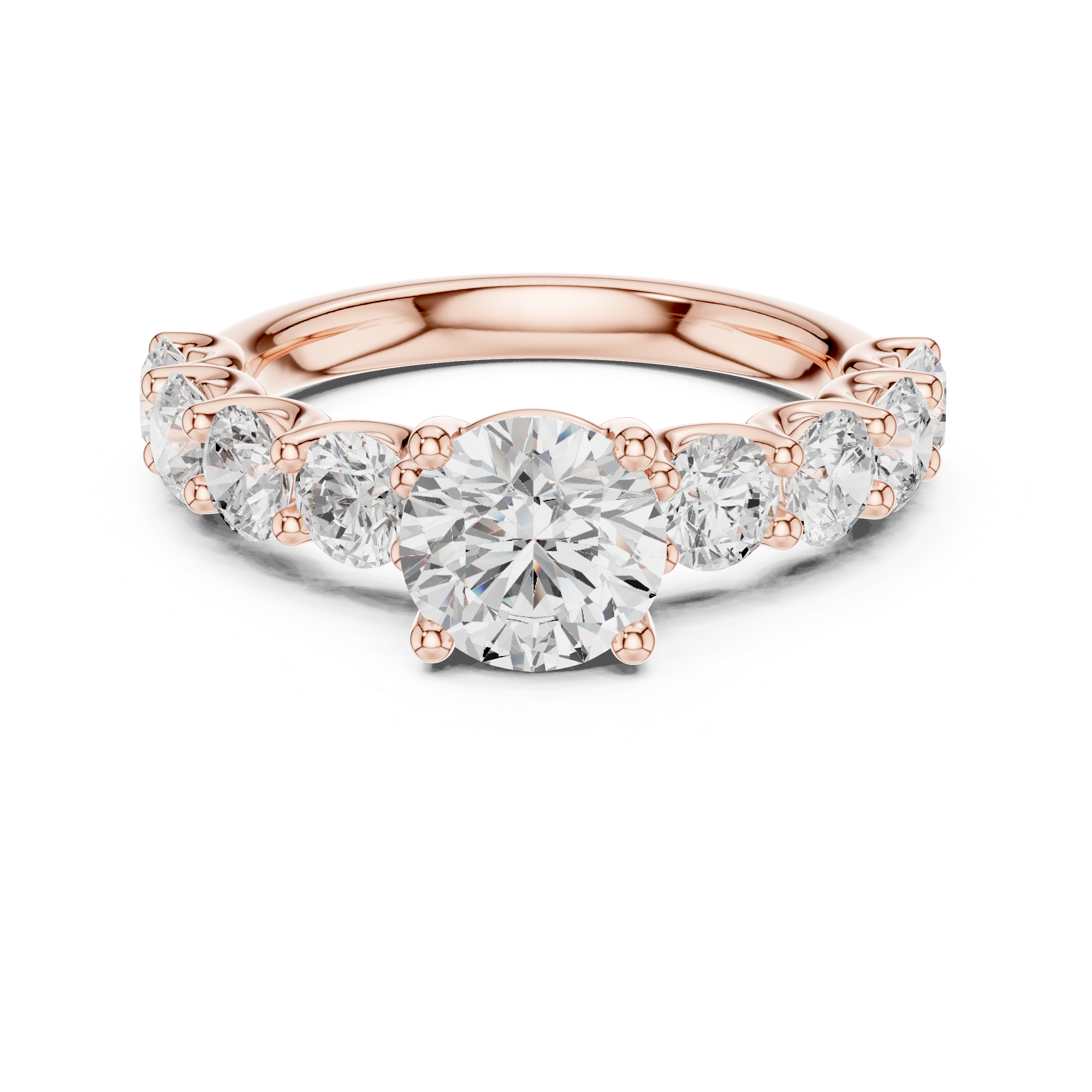 Rose gold ring with diamonds on a white background