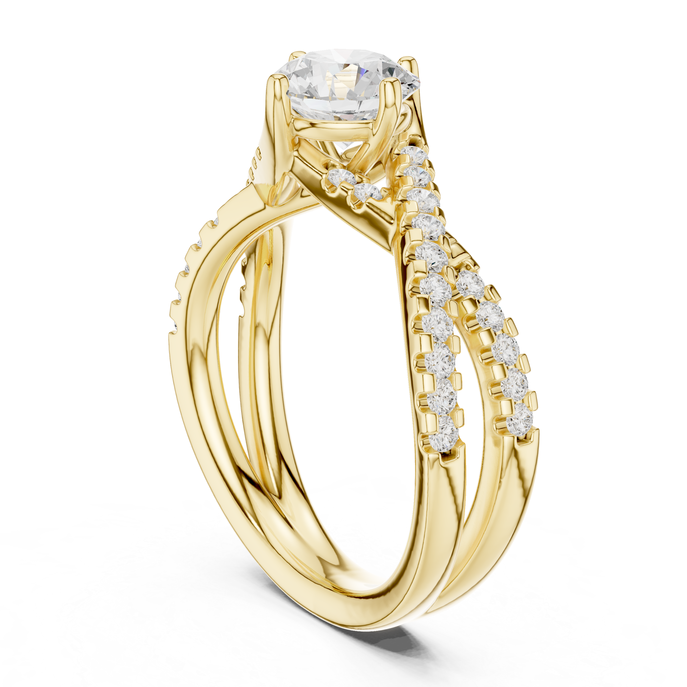 Gold ring with a diamond on a white background