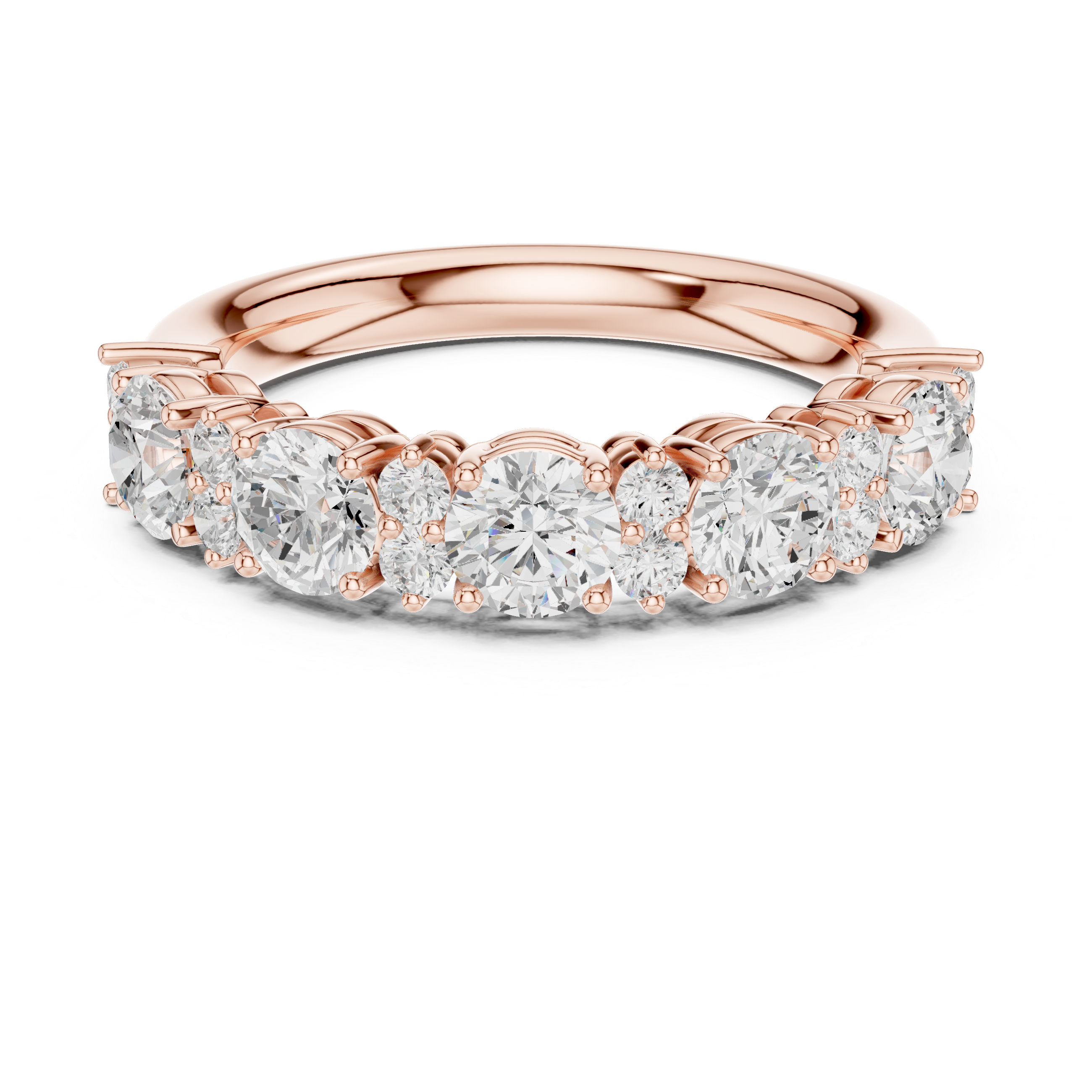 Rose gold ring with diamonds on a white background
