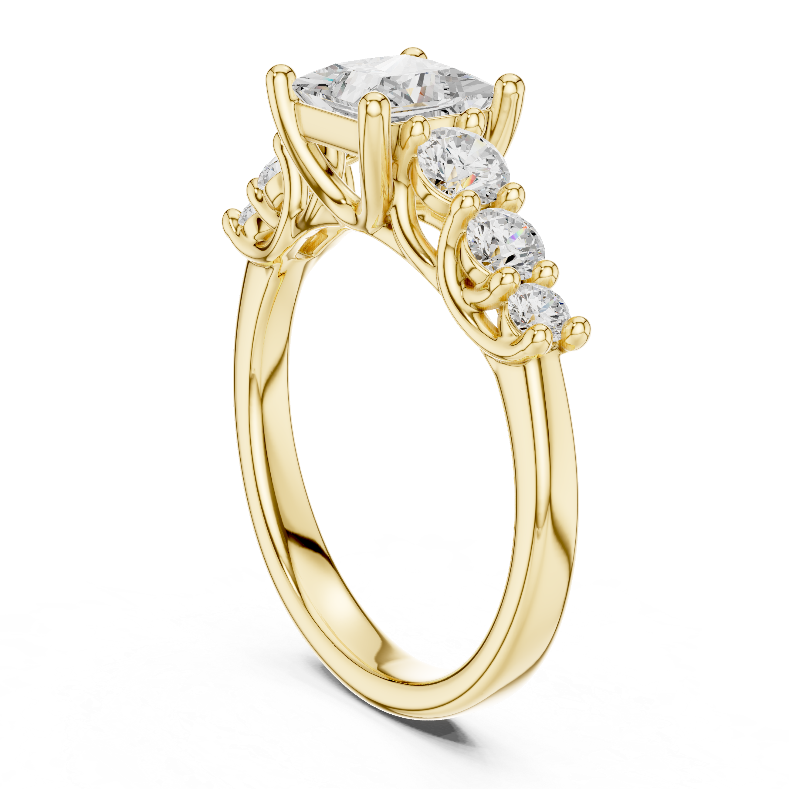 Gold ring with diamonds on a white background