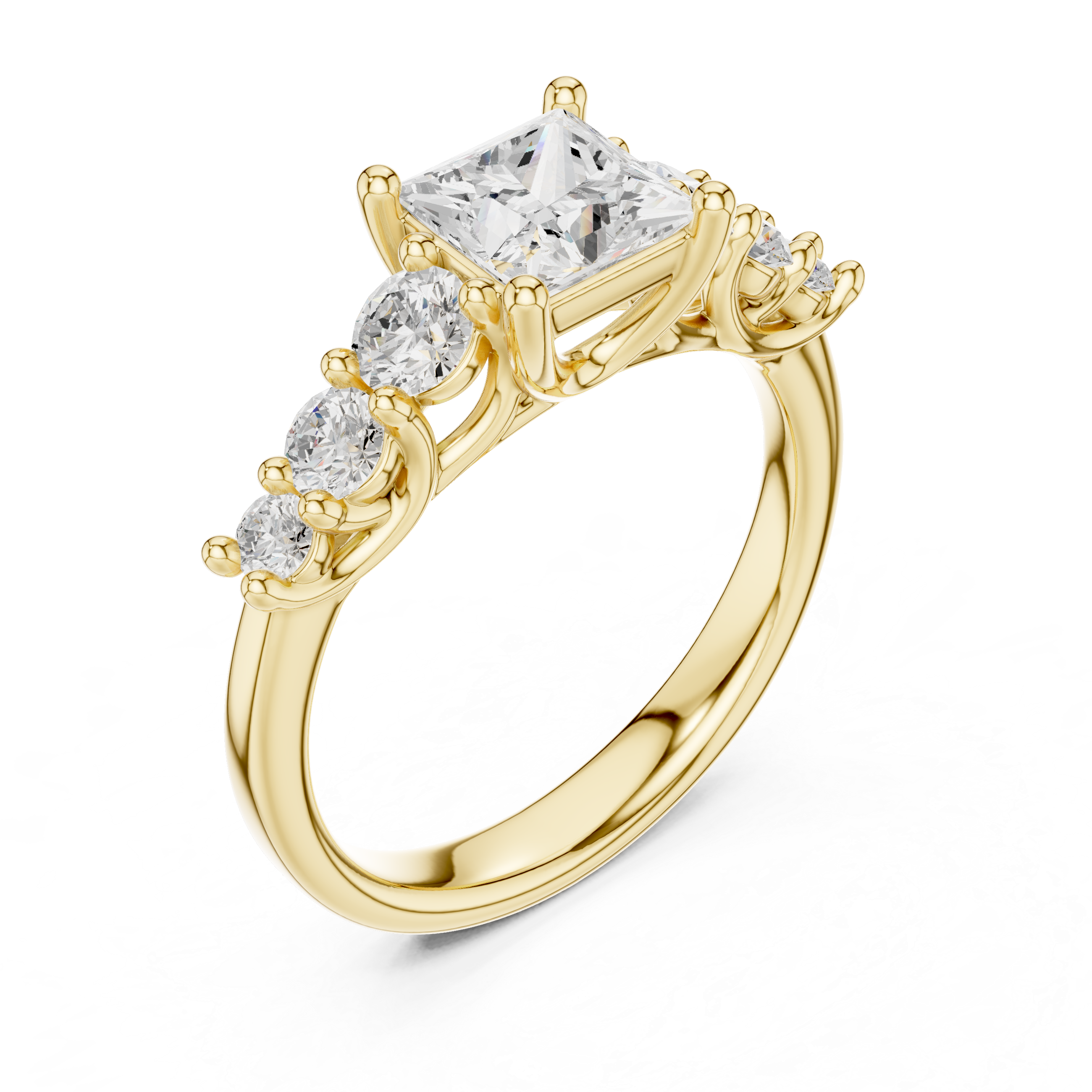 Gold ring with a diamond on a white background