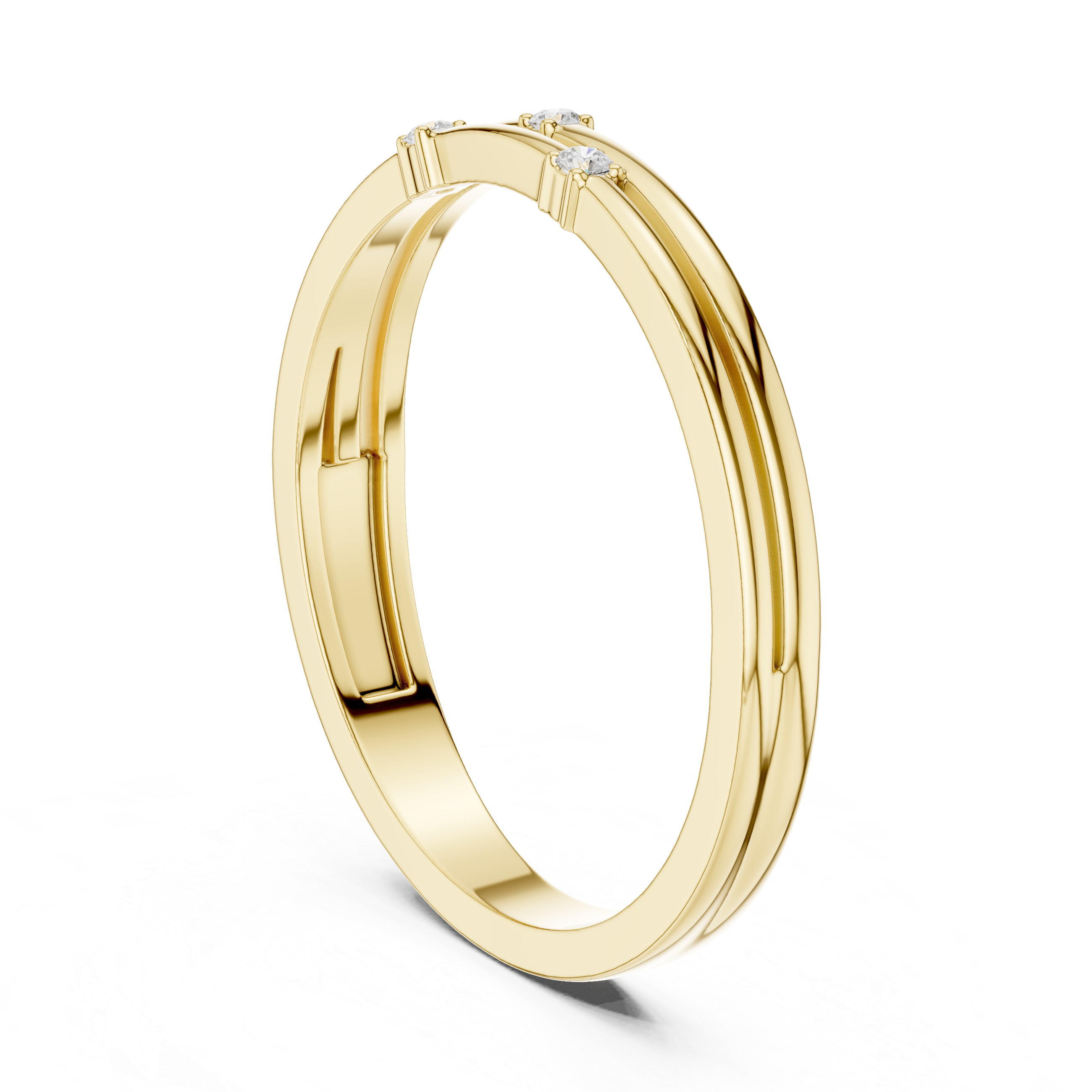 Gold ring with small diamonds on a white background