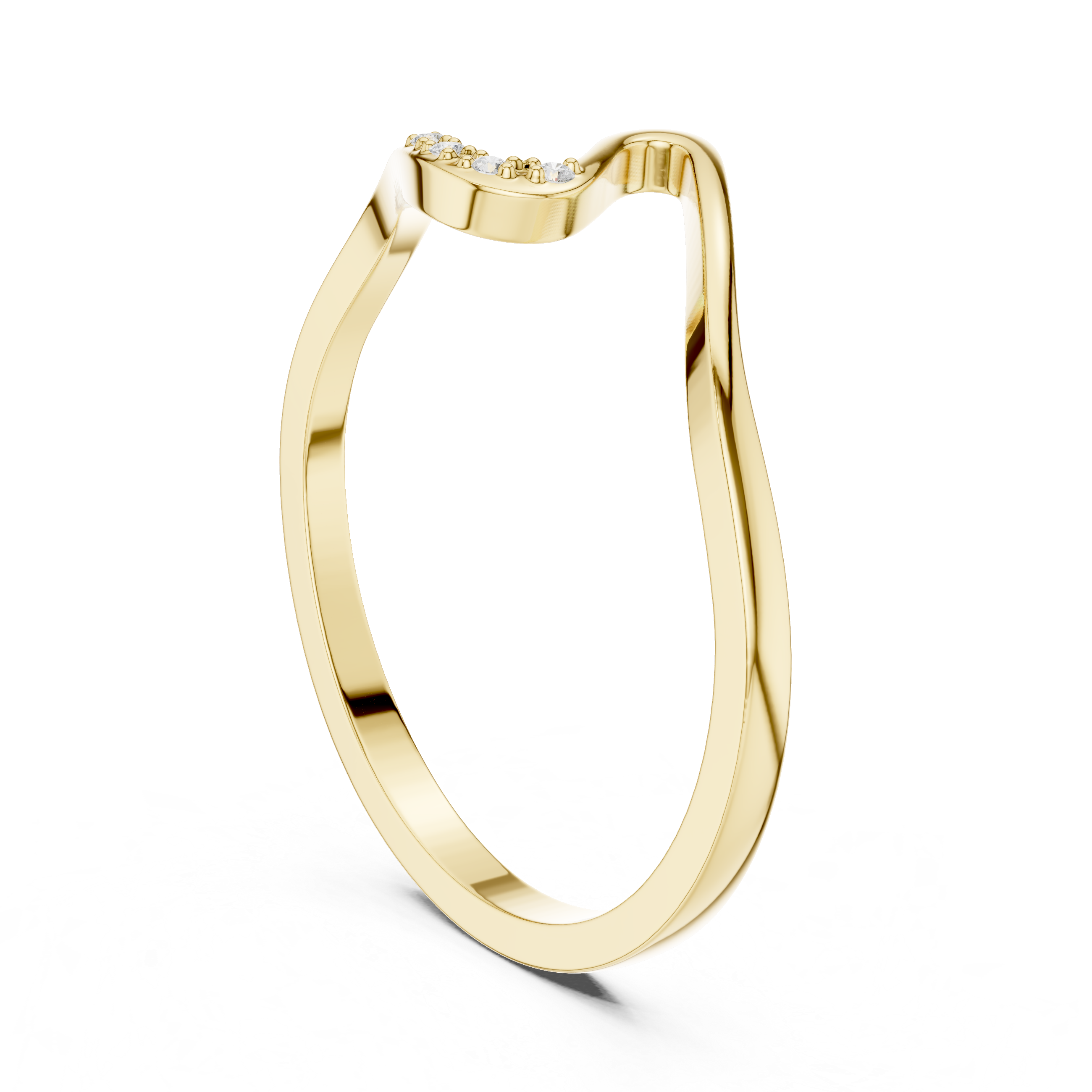 Gold ring with small diamonds on a white background