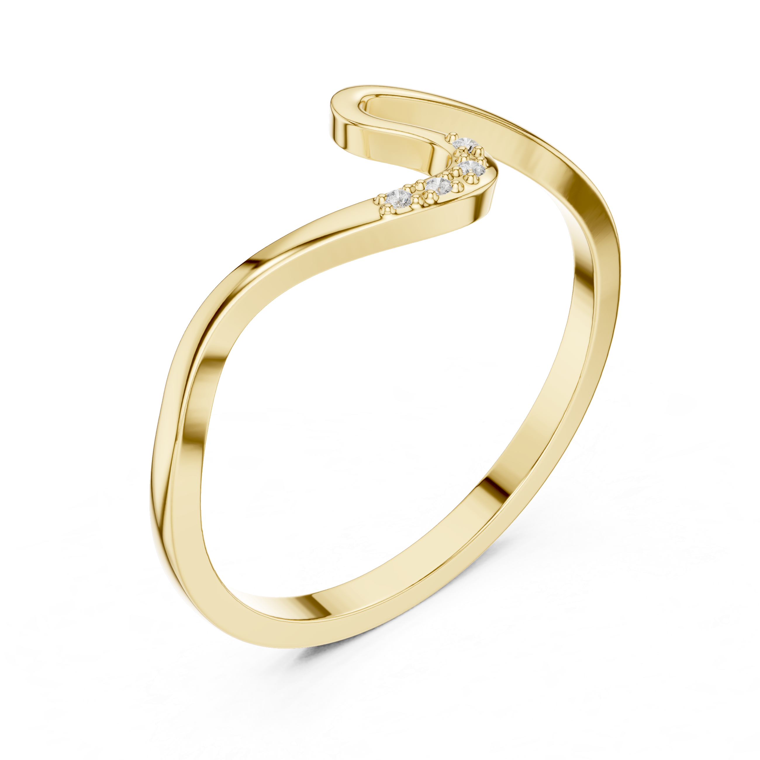 Gold ring with small diamonds on a white background