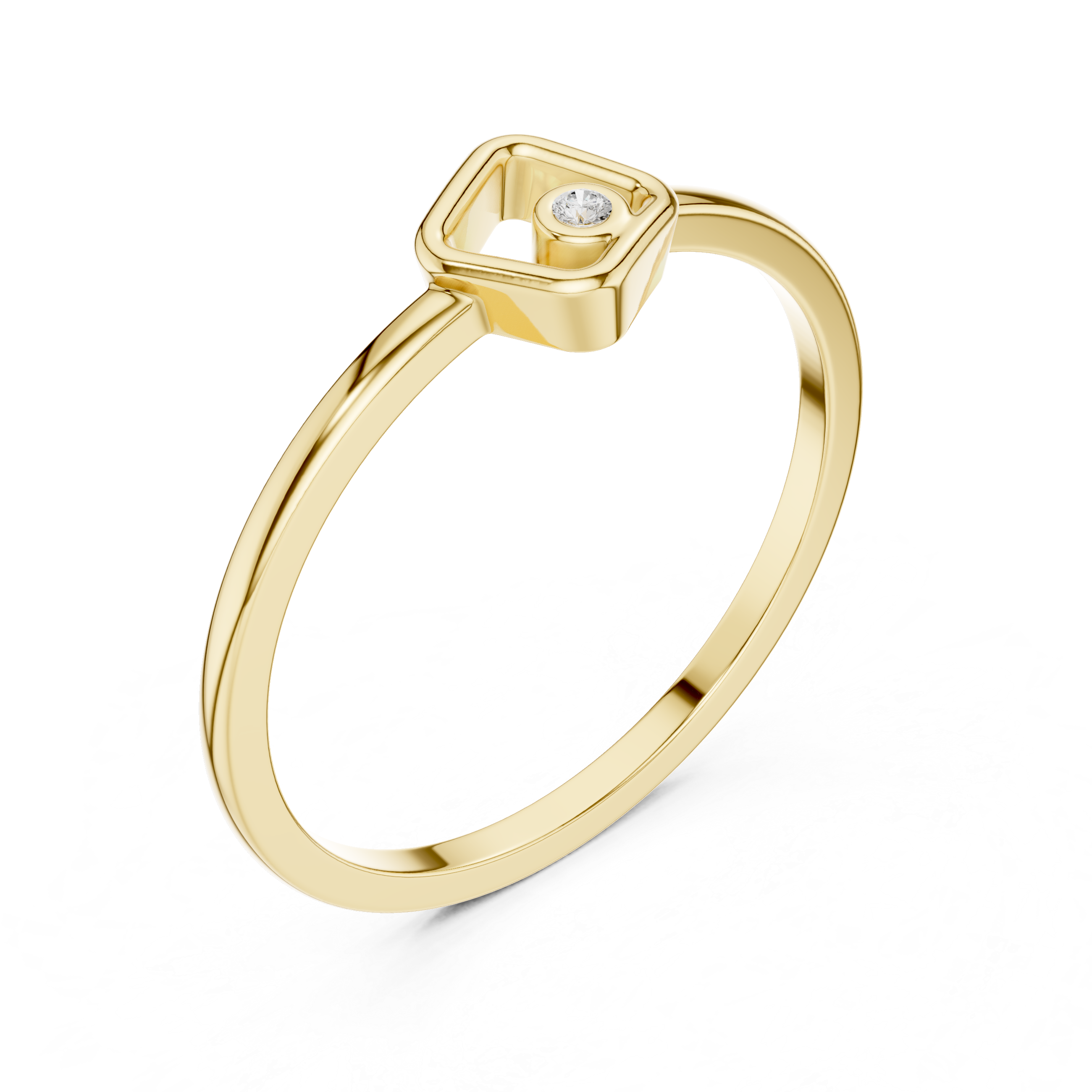 Gold ring with a diamond on a white background