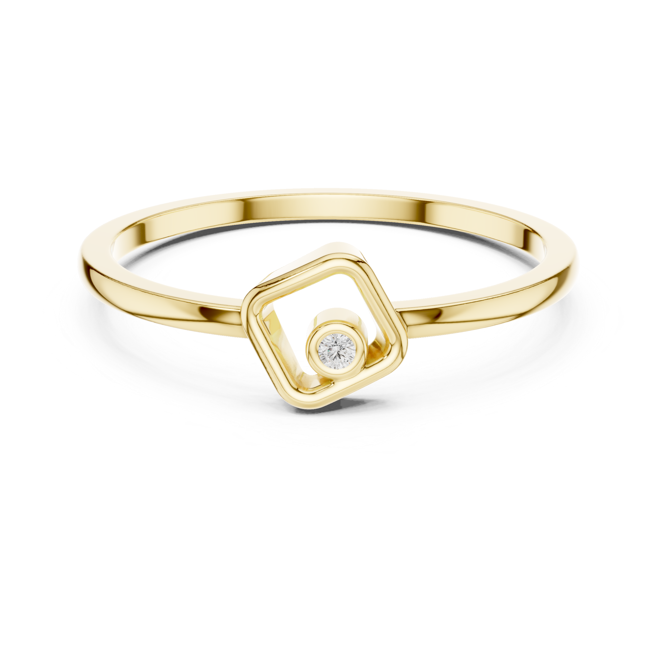 Gold ring with a diamond on a white background