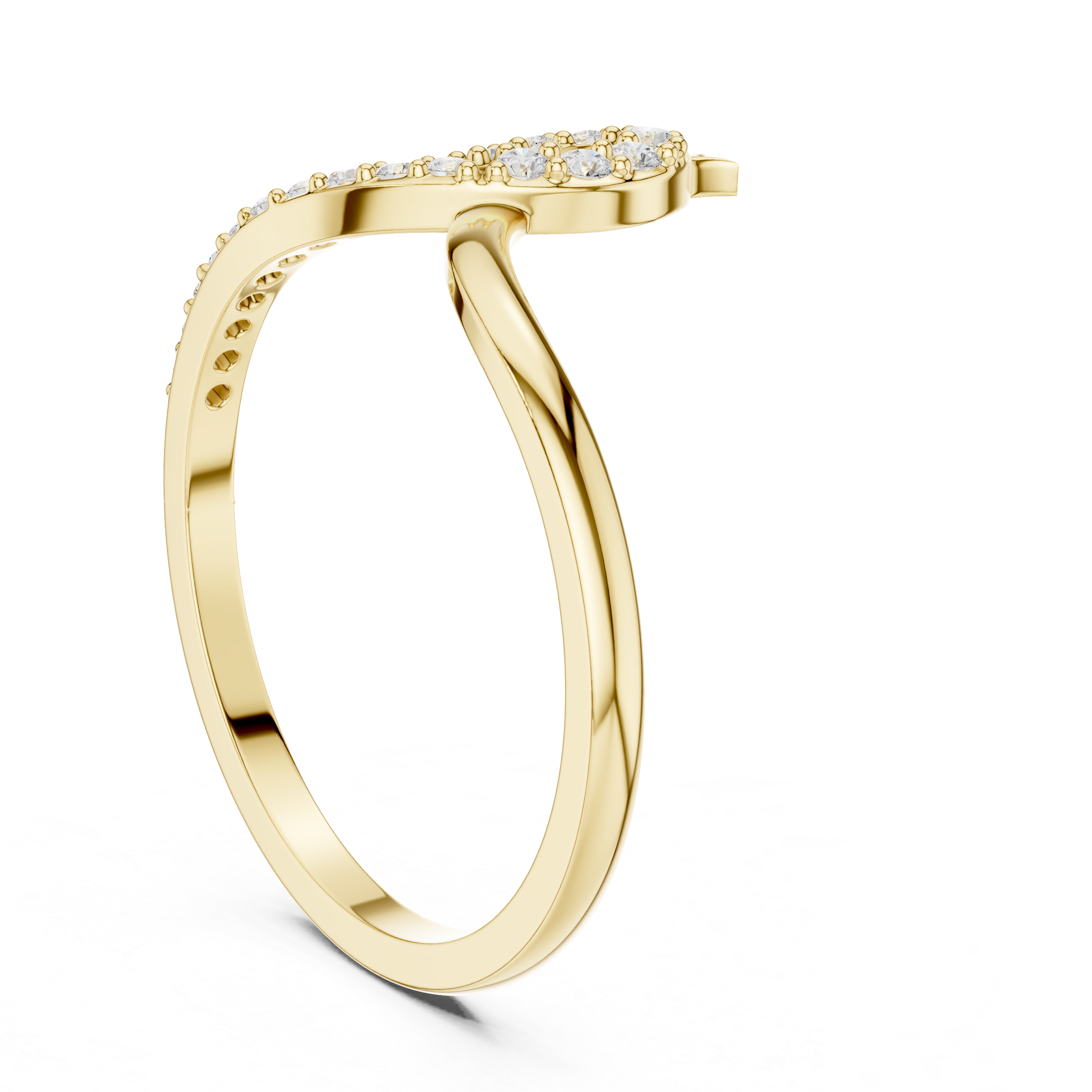Gold ring with small diamonds on a white background