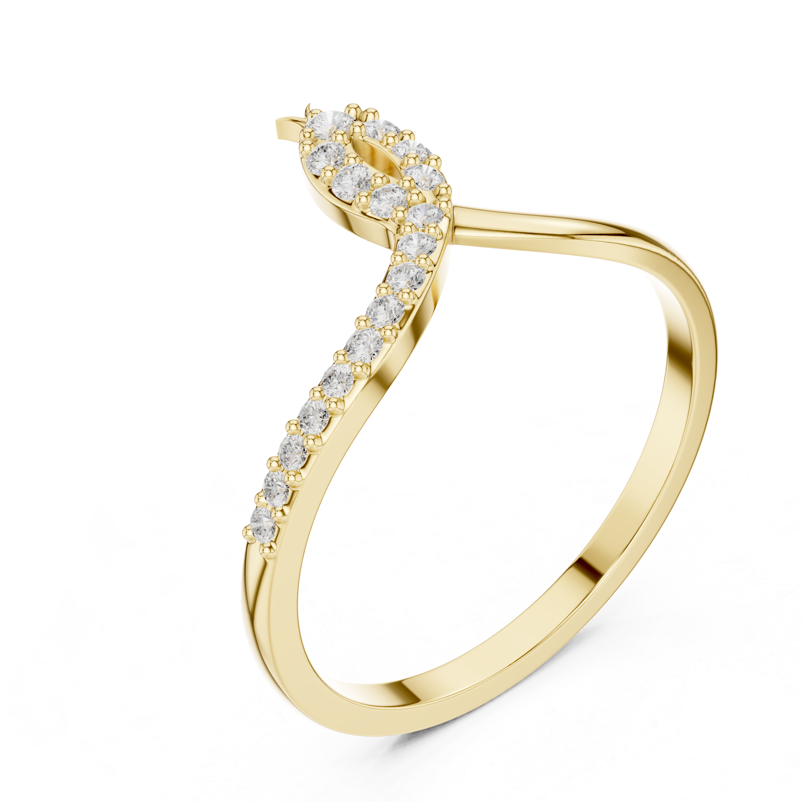 Gold ring with diamond accents on a white background