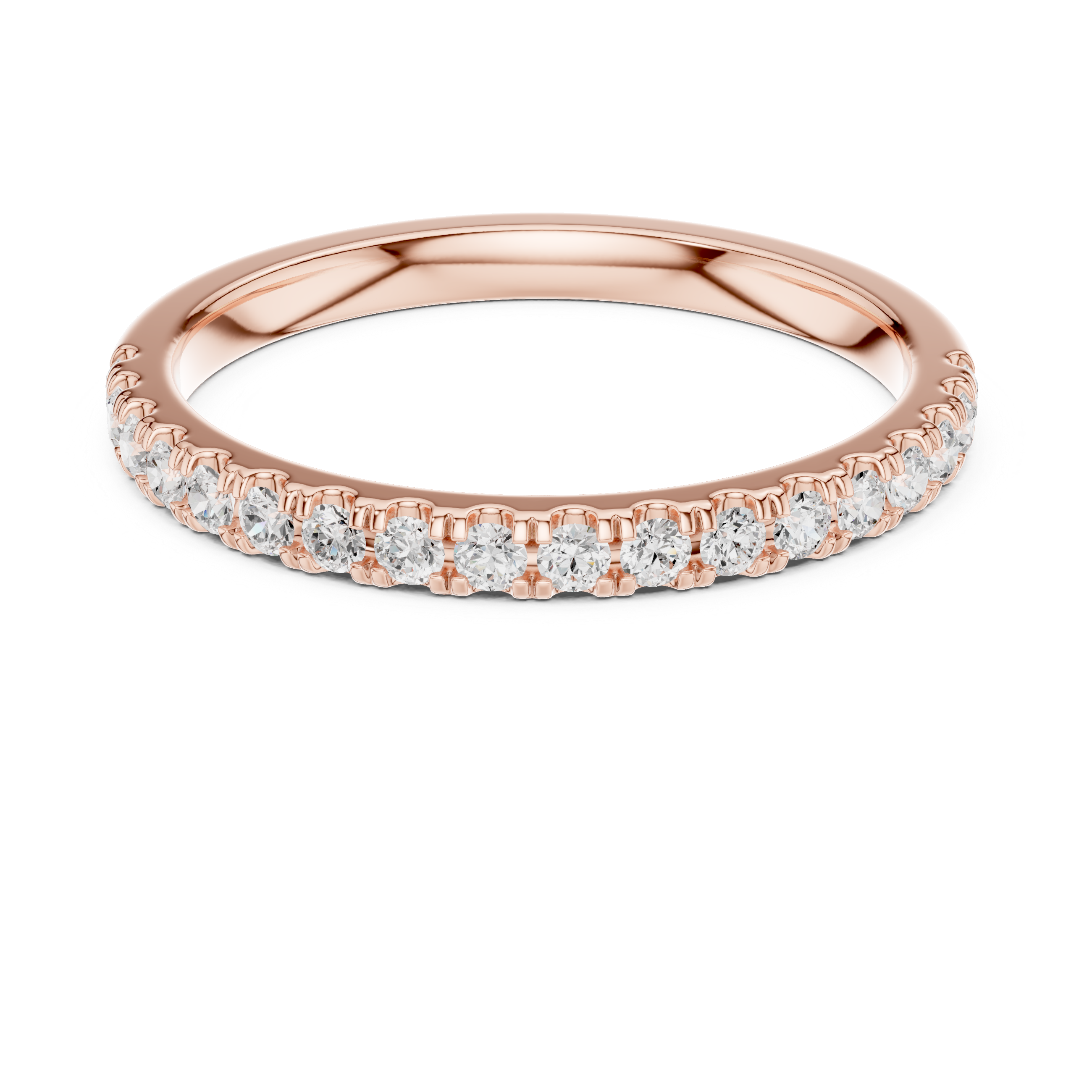 Rose gold ring with diamonds on a white background