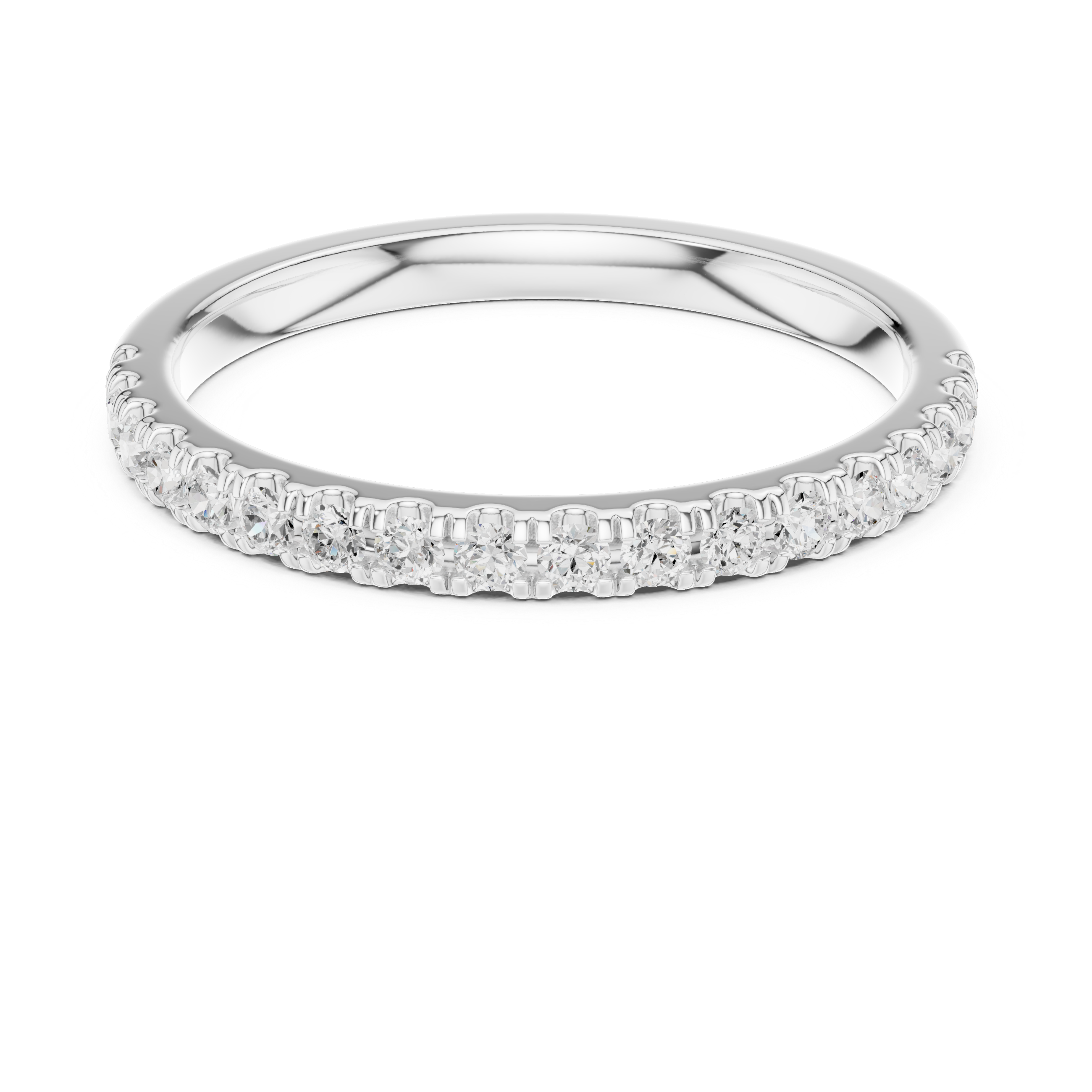 Silver ring with small diamonds on a white background