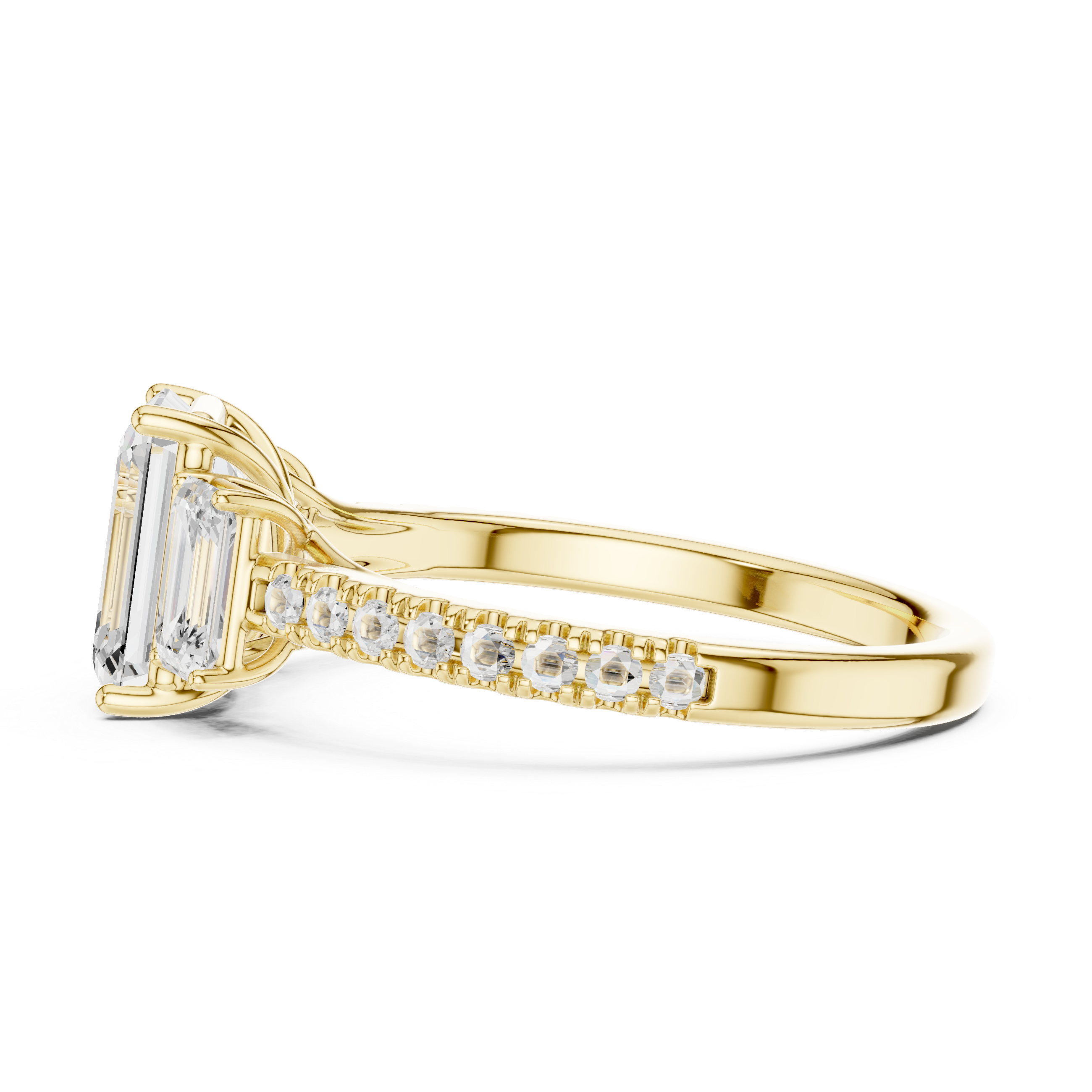 Gold ring with a diamond on a white background
