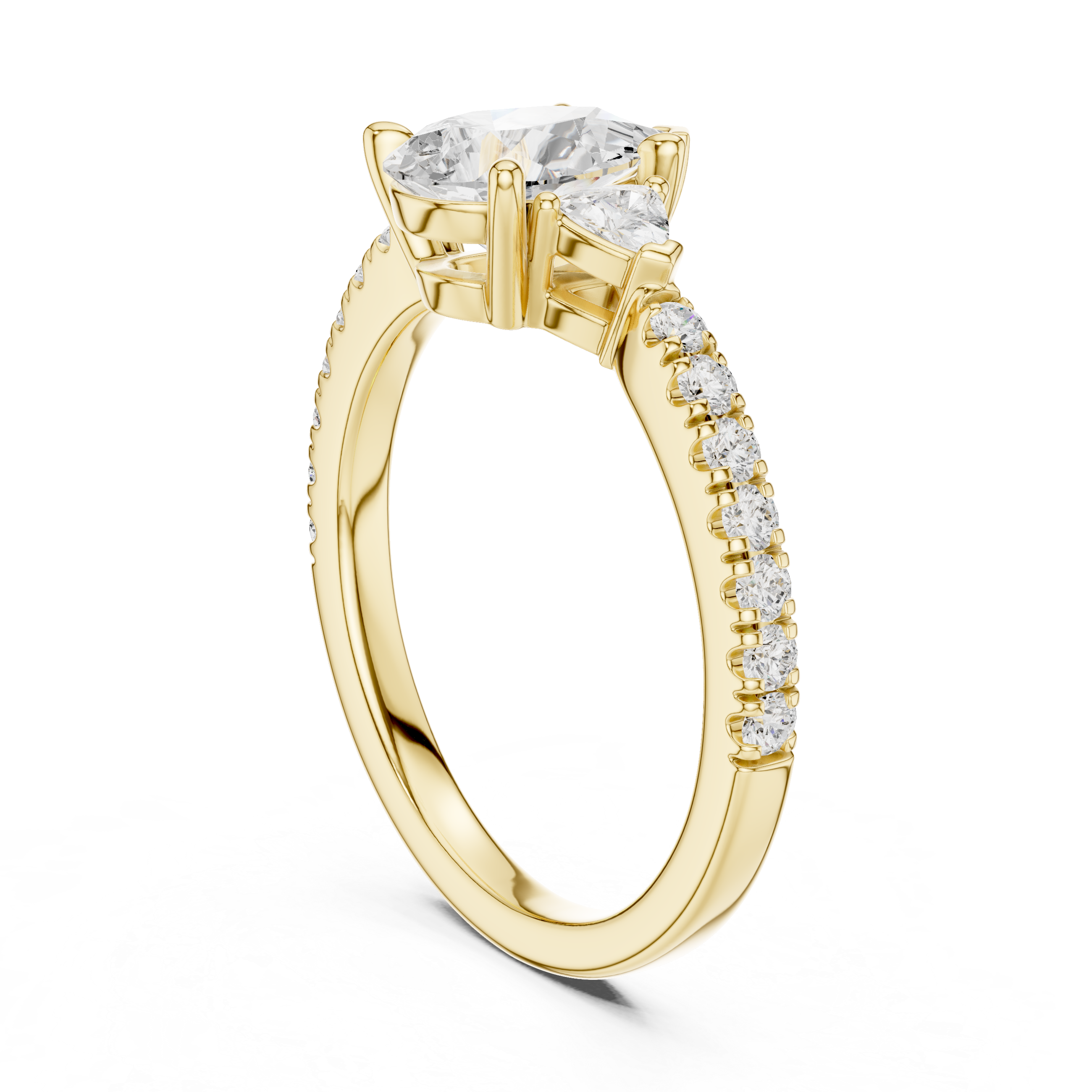 Gold ring with a diamond on a white background
