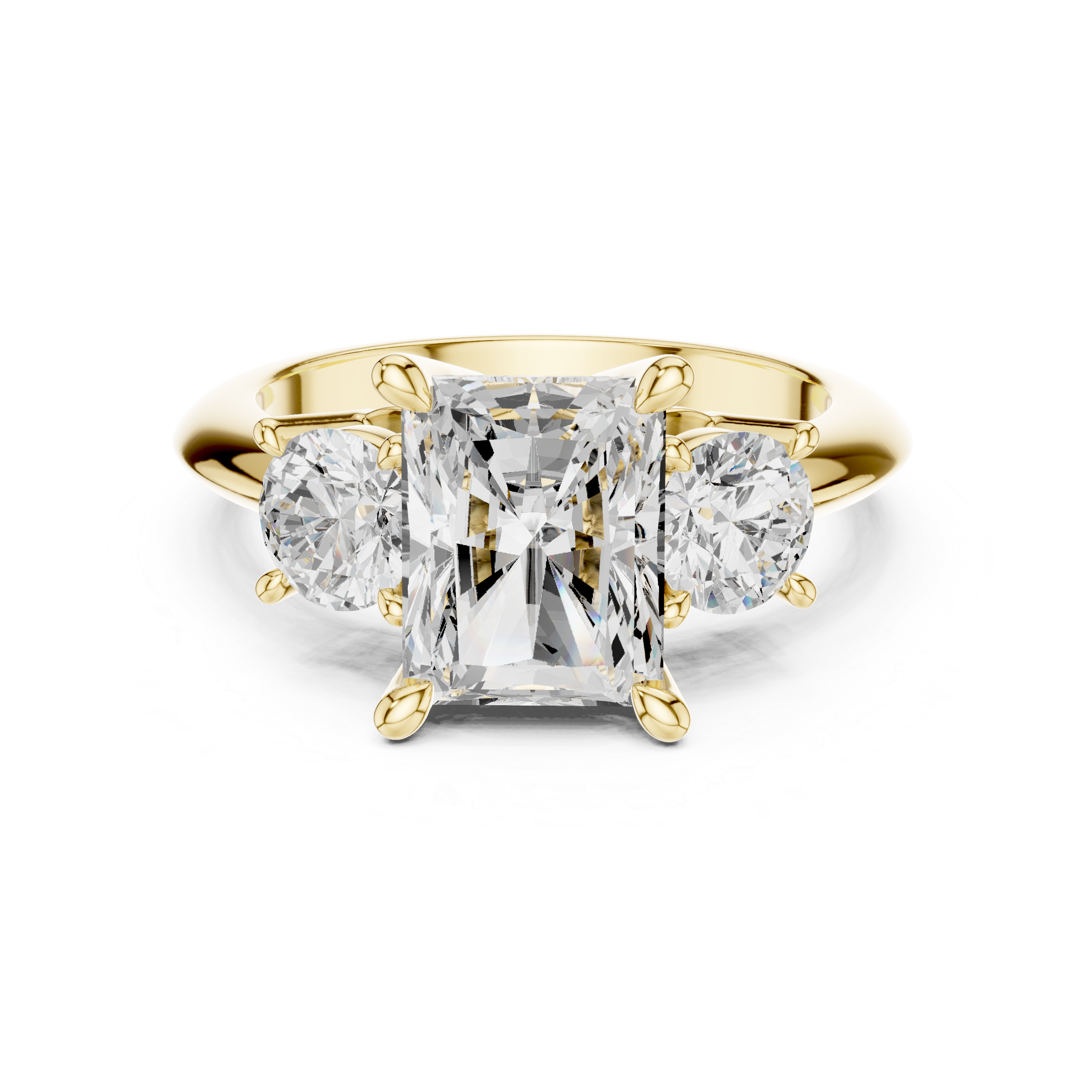 Gold ring with three diamonds on a white background