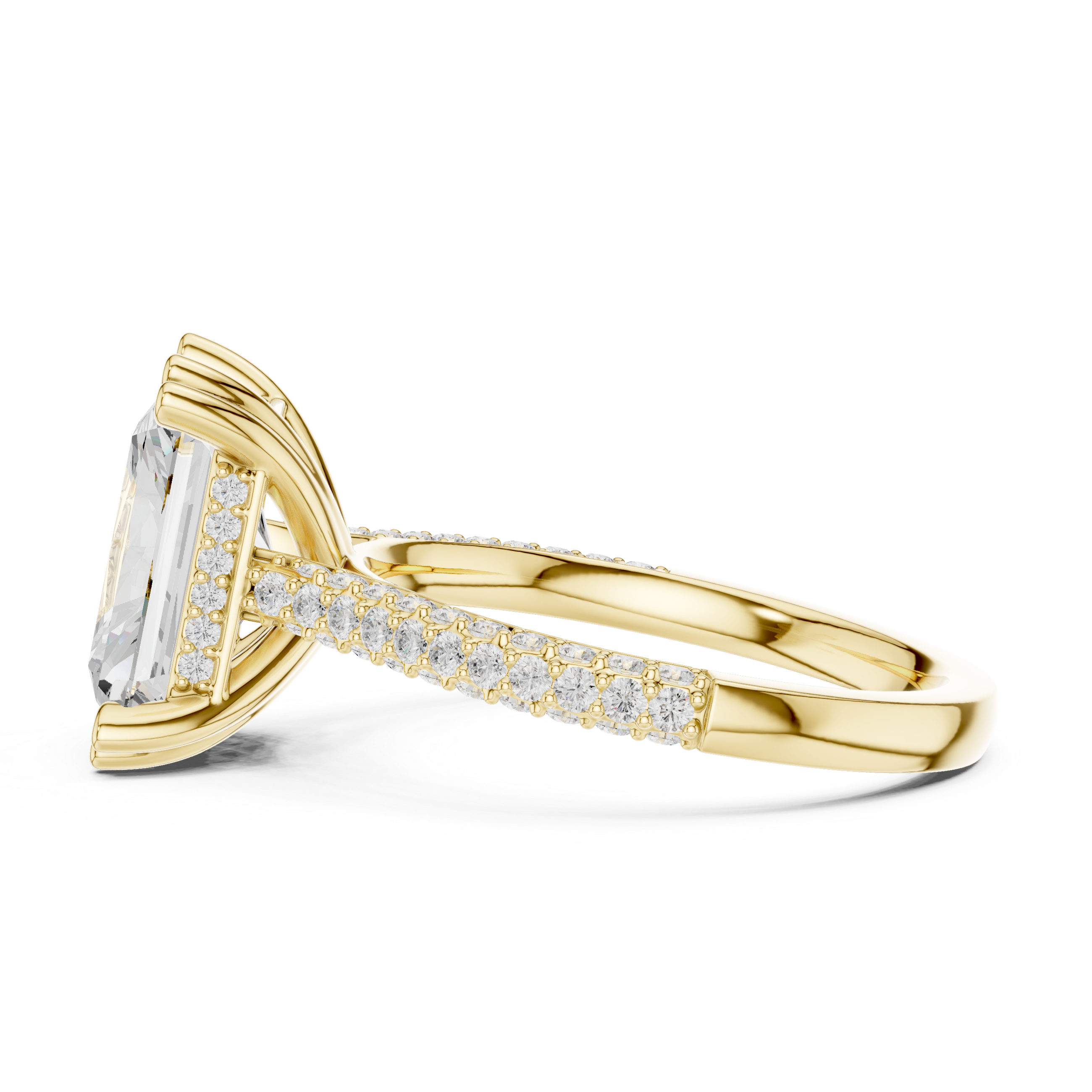 Gold ring with a diamond on a white background