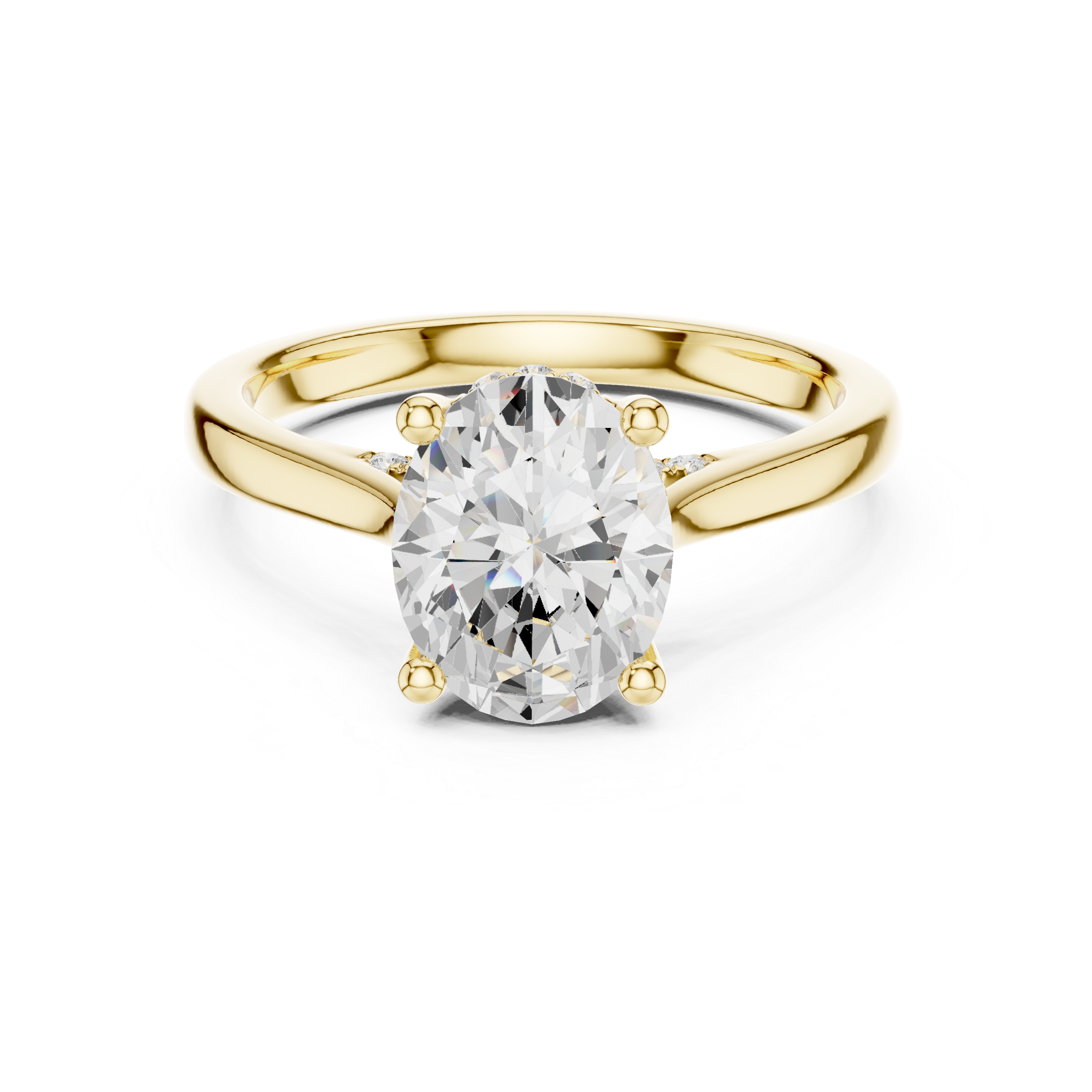 Gold ring with a large diamond on a white background