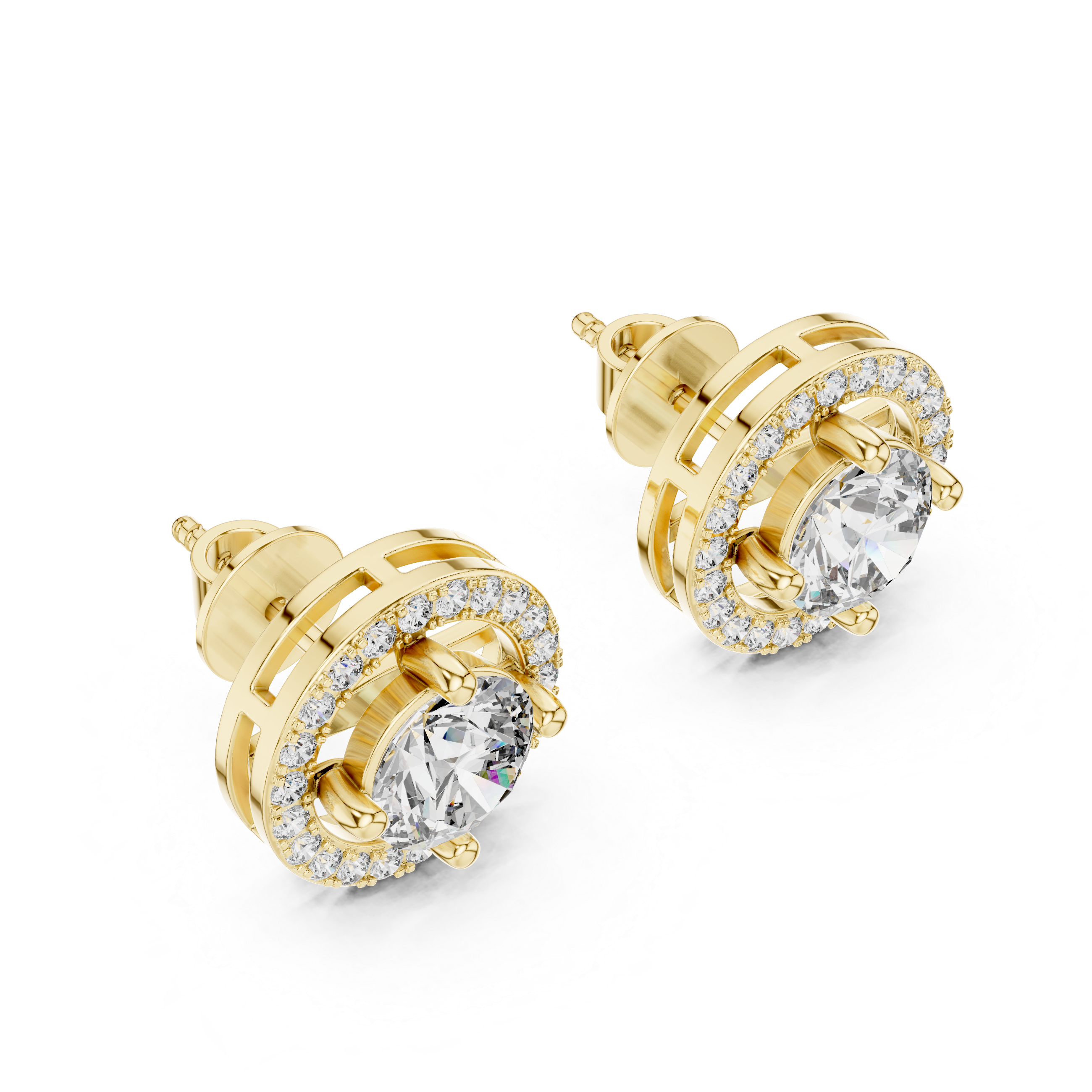 Muur Atelier Solid Gold Round Brilliant Halo Diamond Studs