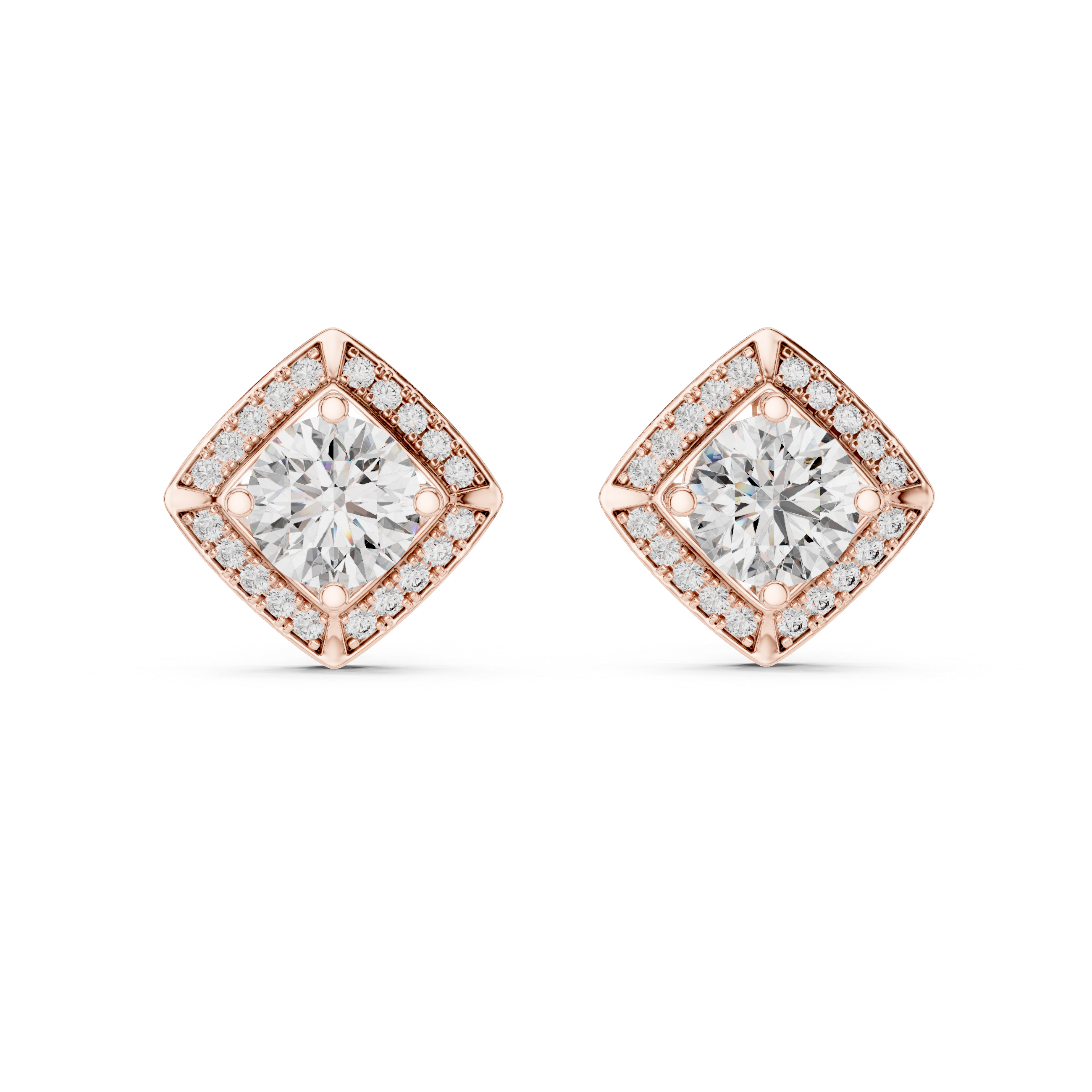 The Seattle Earrings - Geometric Square Halo Diamond Studs