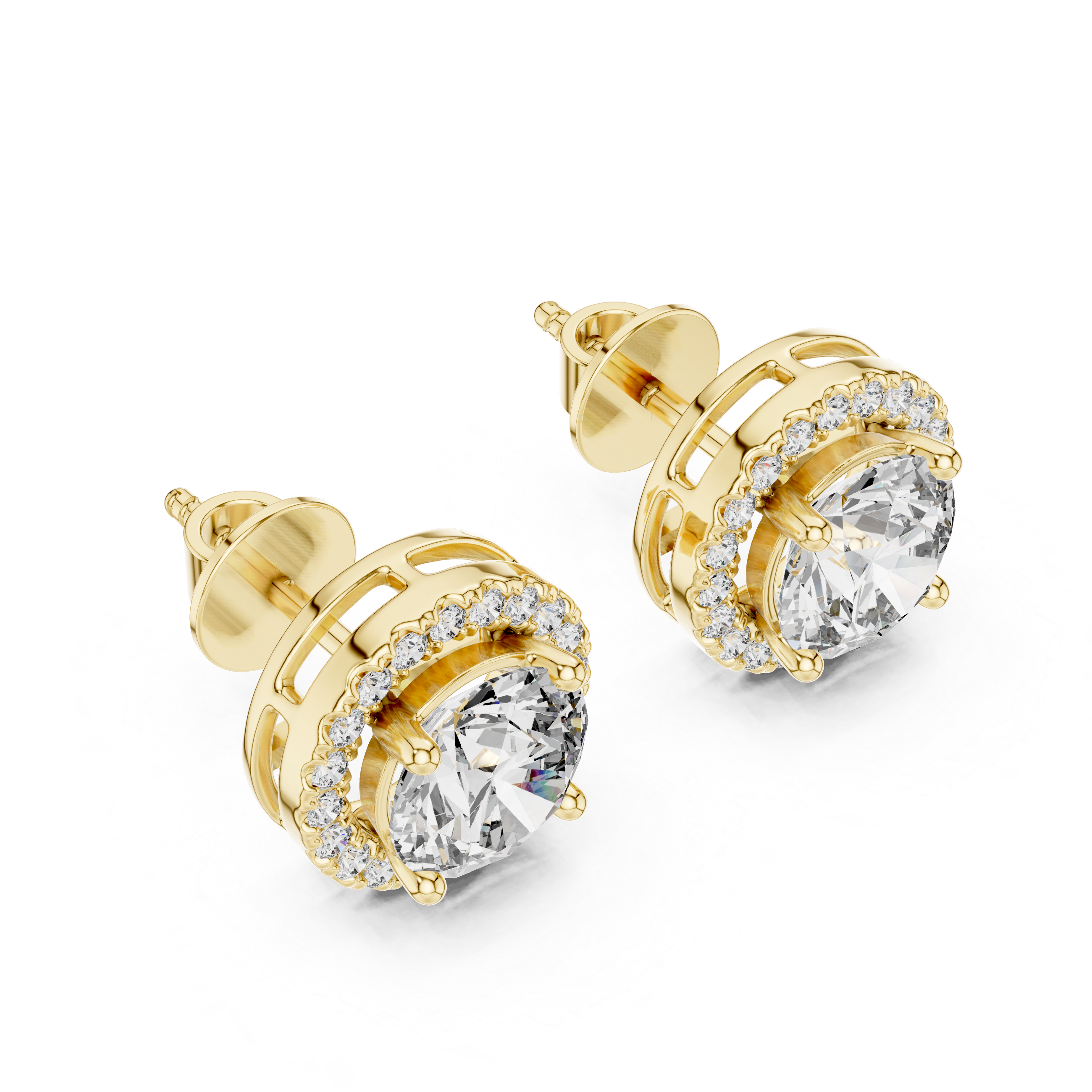 Muur Atelier Solid Gold Round Brilliant Halo Diamond Studs