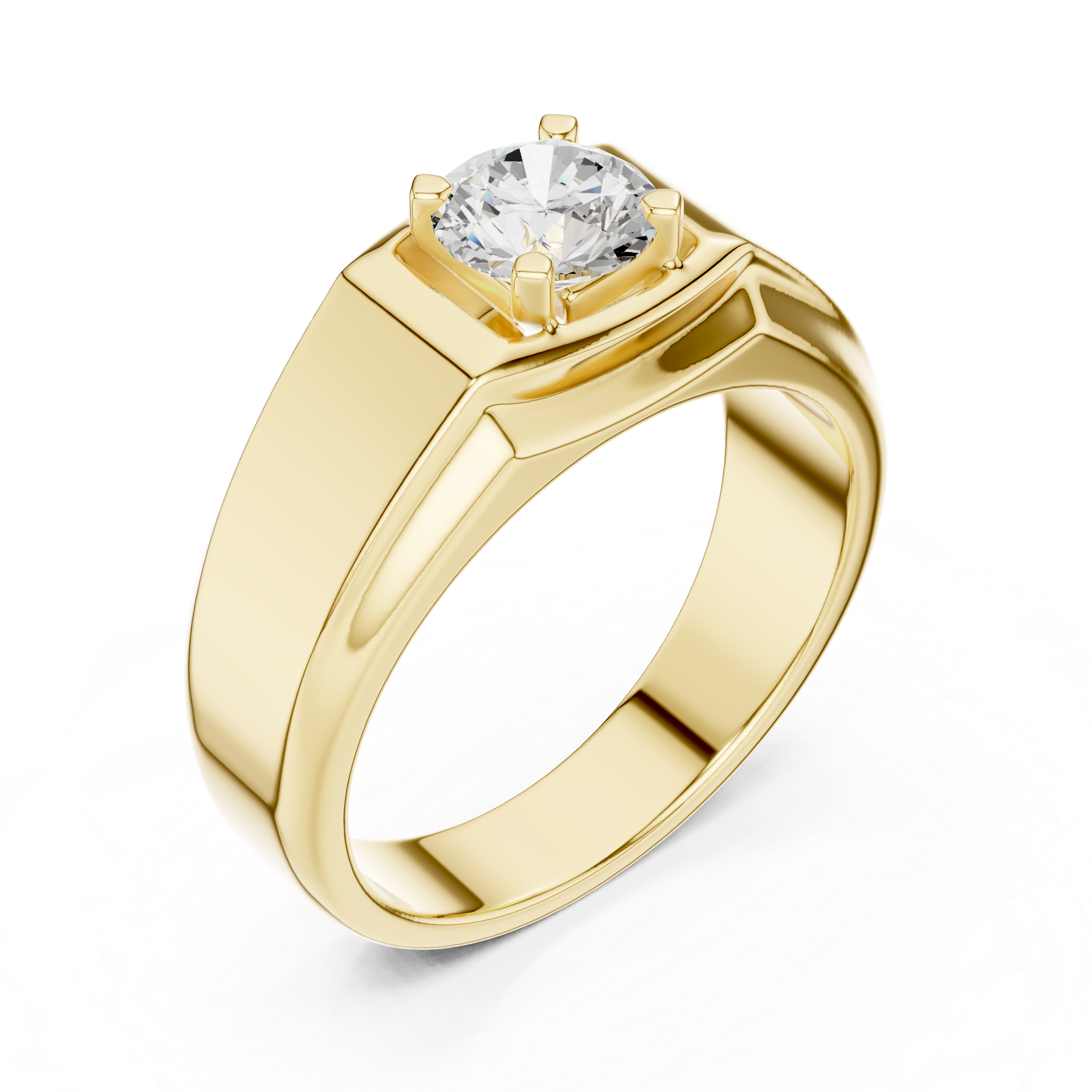 Gold ring with a diamond on a white background