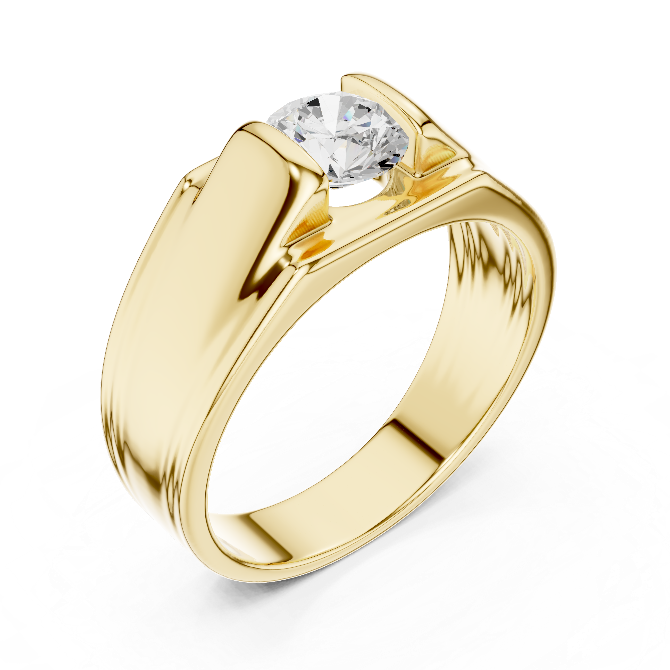 Gold ring with a diamond on a white background